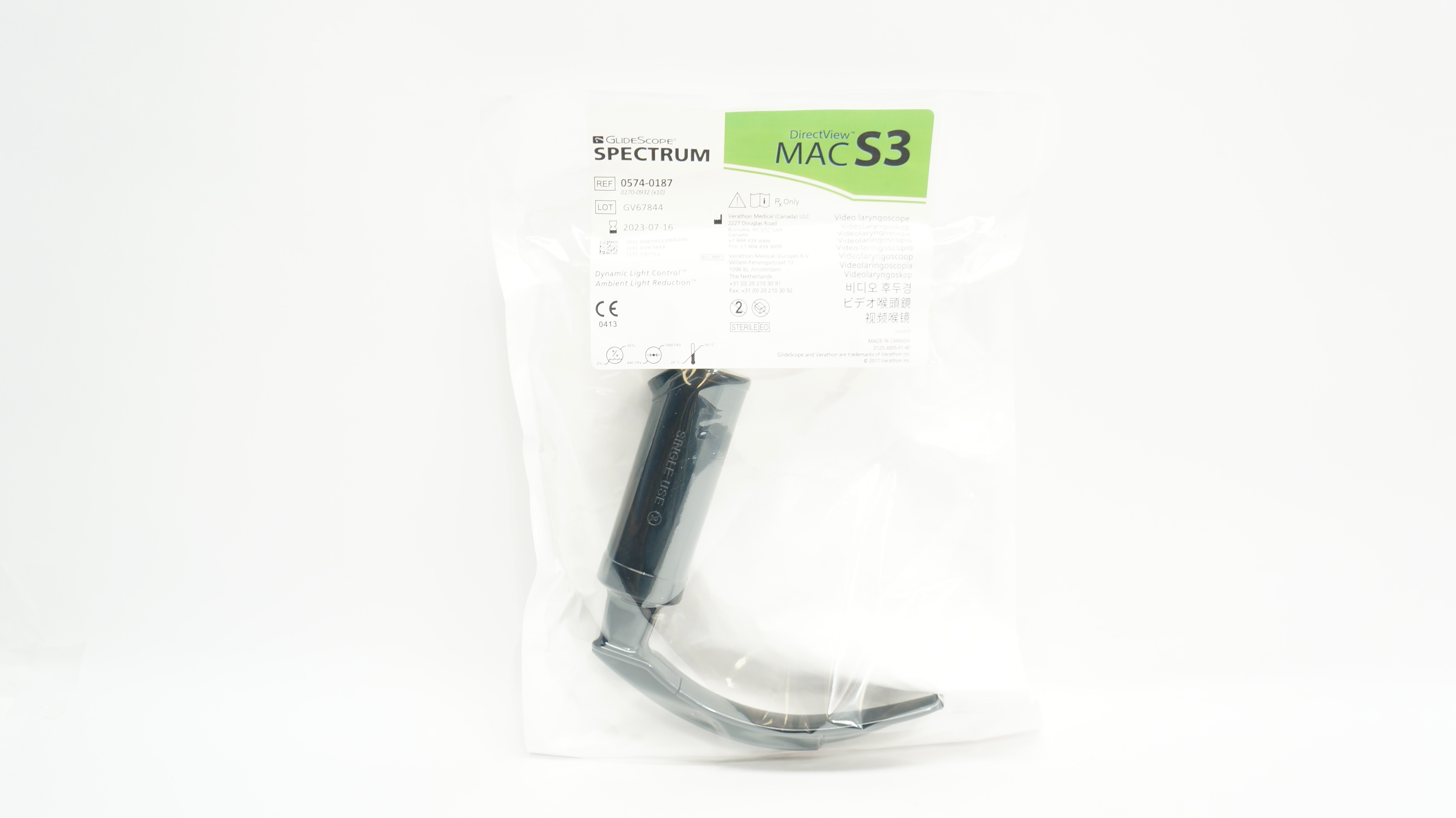 Verathon 0574-0187 GlideScope Spectrum Video Laryngoscope, MAC S3 (x)