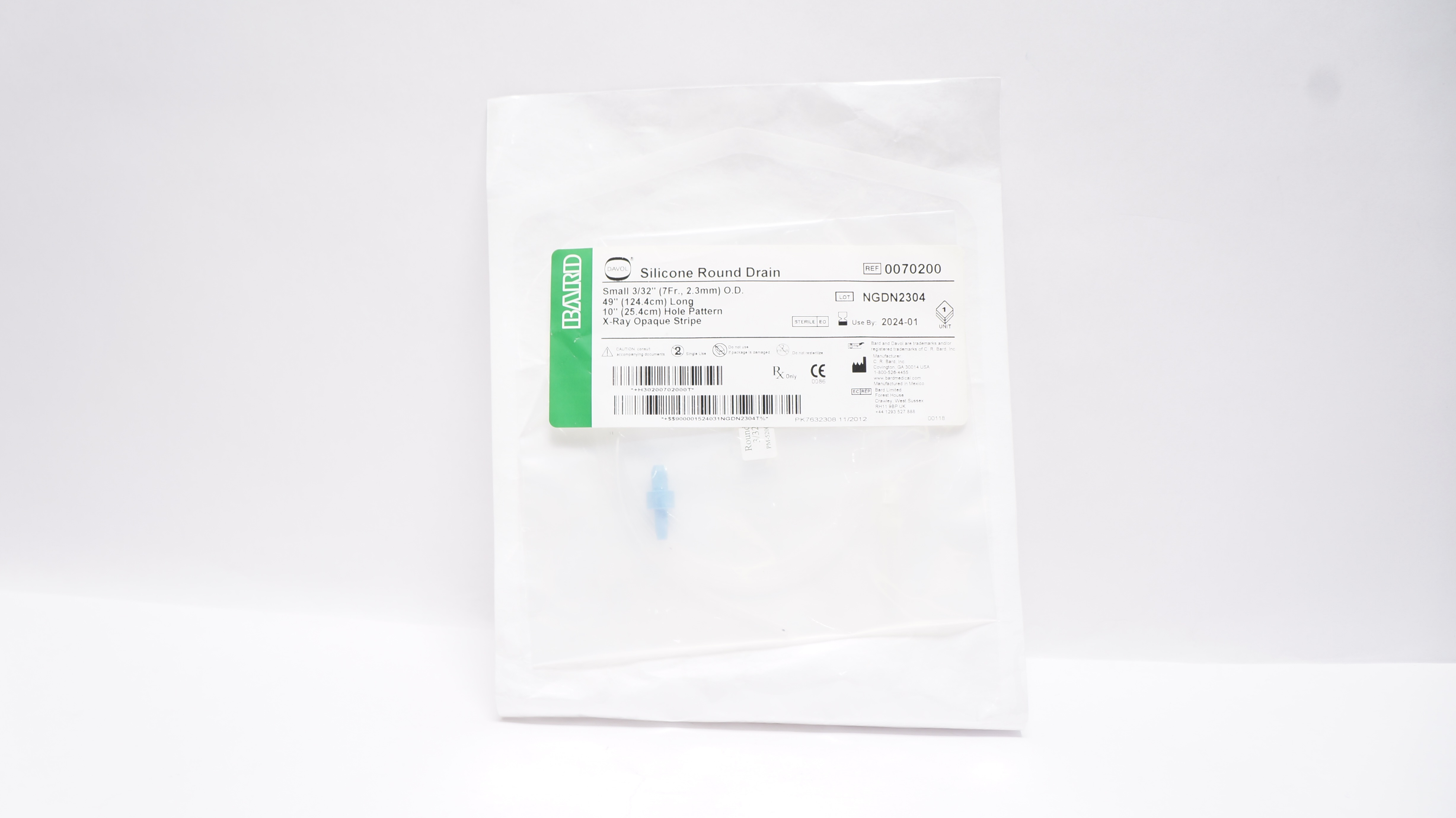 Bard 0070200 Davol Silicone Round Drain Small 3/32inch x 49inch x 10inch