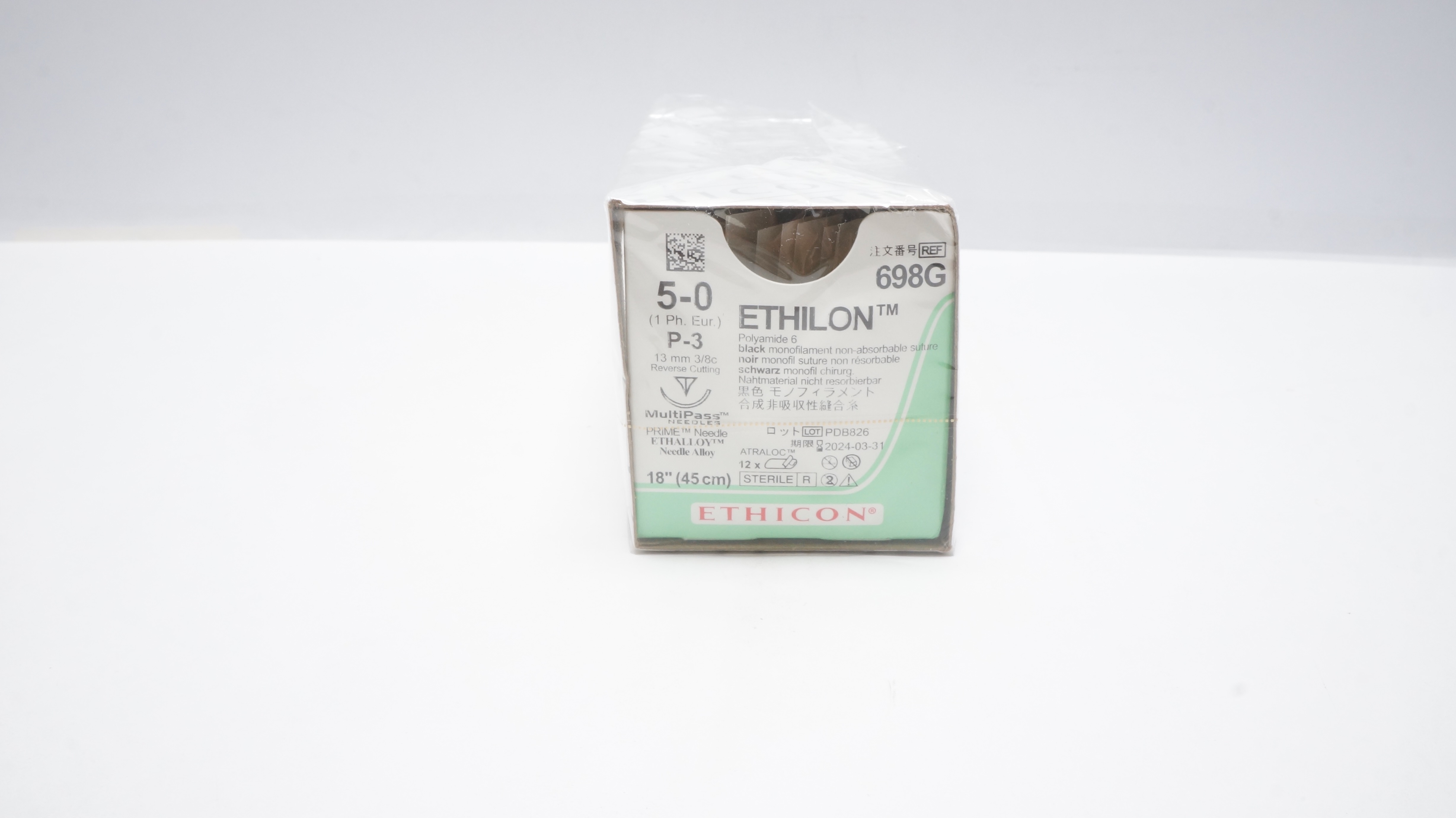 Ethicon 698G 5-0 Ethilon Stre P-3 13mm 3/8c Reverse Cutting, 18inch - Box of 12