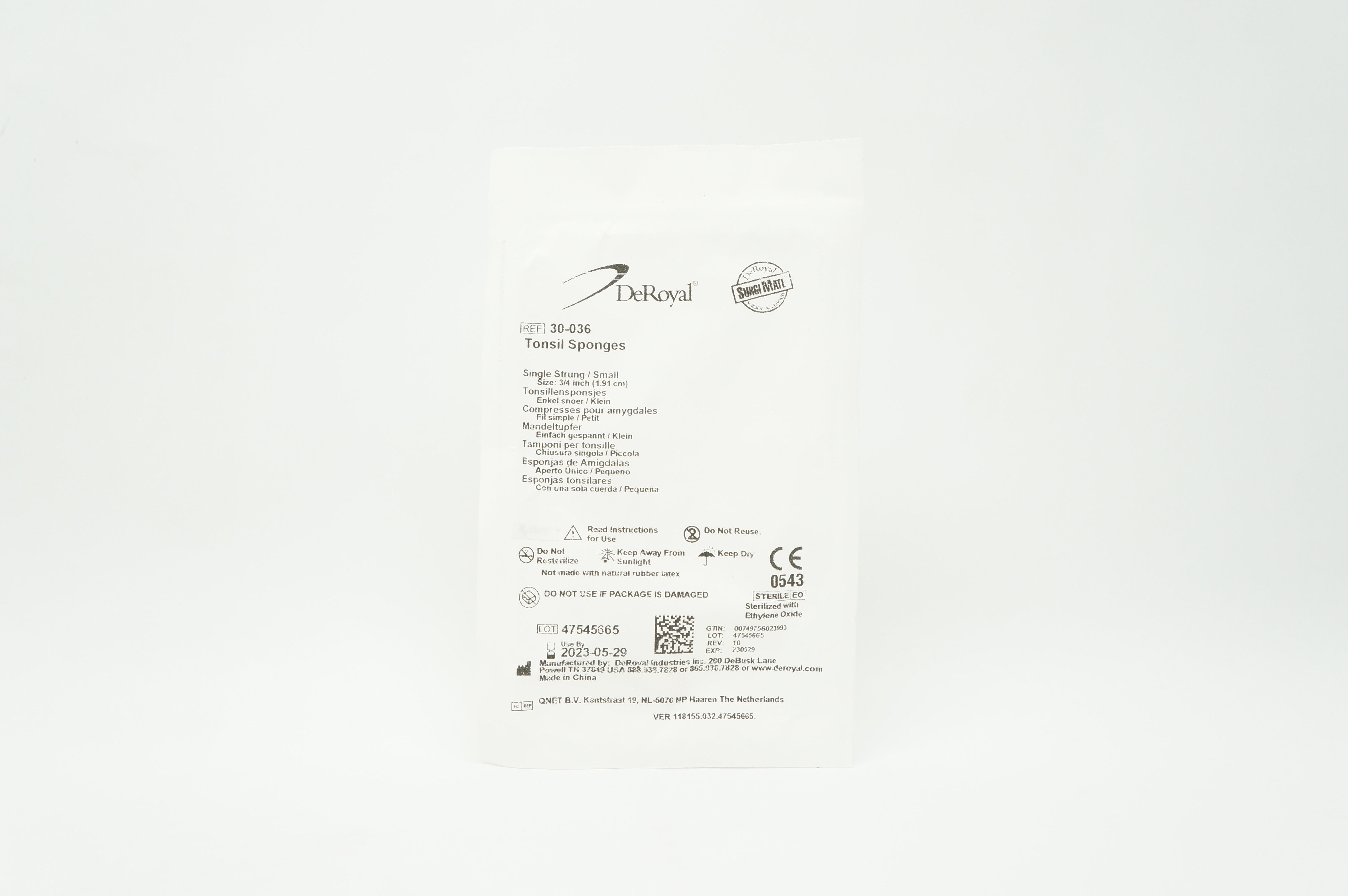 DeRoyal 30-036 Tonsil Sponge Single Strung Small, 3/4 inch