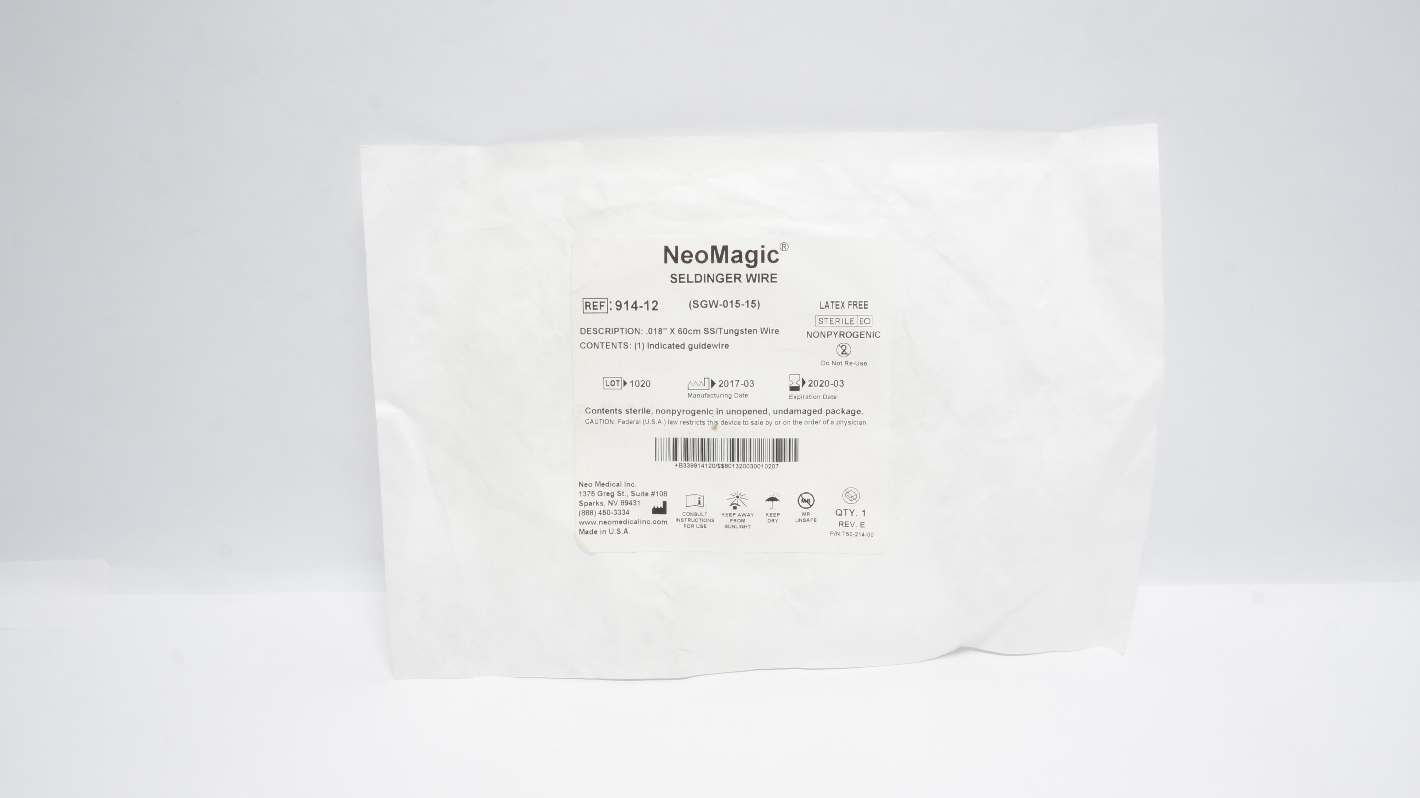 NeoMagic 914-12 Seldinger .018In x 60cm SS/Tungsten Wire Indicated Guidewire(x)