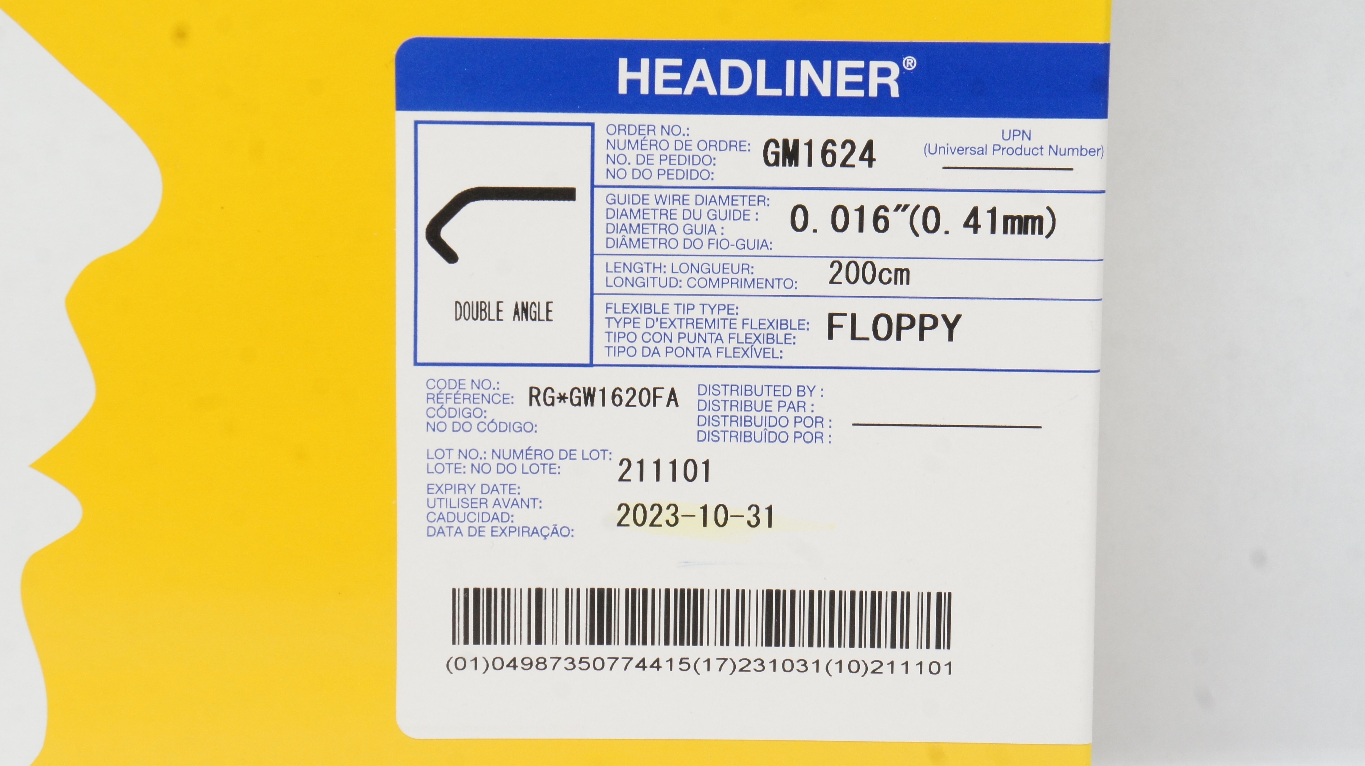 Terumo GW1620FA Headliner Coated Double Angle Guidewire 0.016inch x 200cm (x)