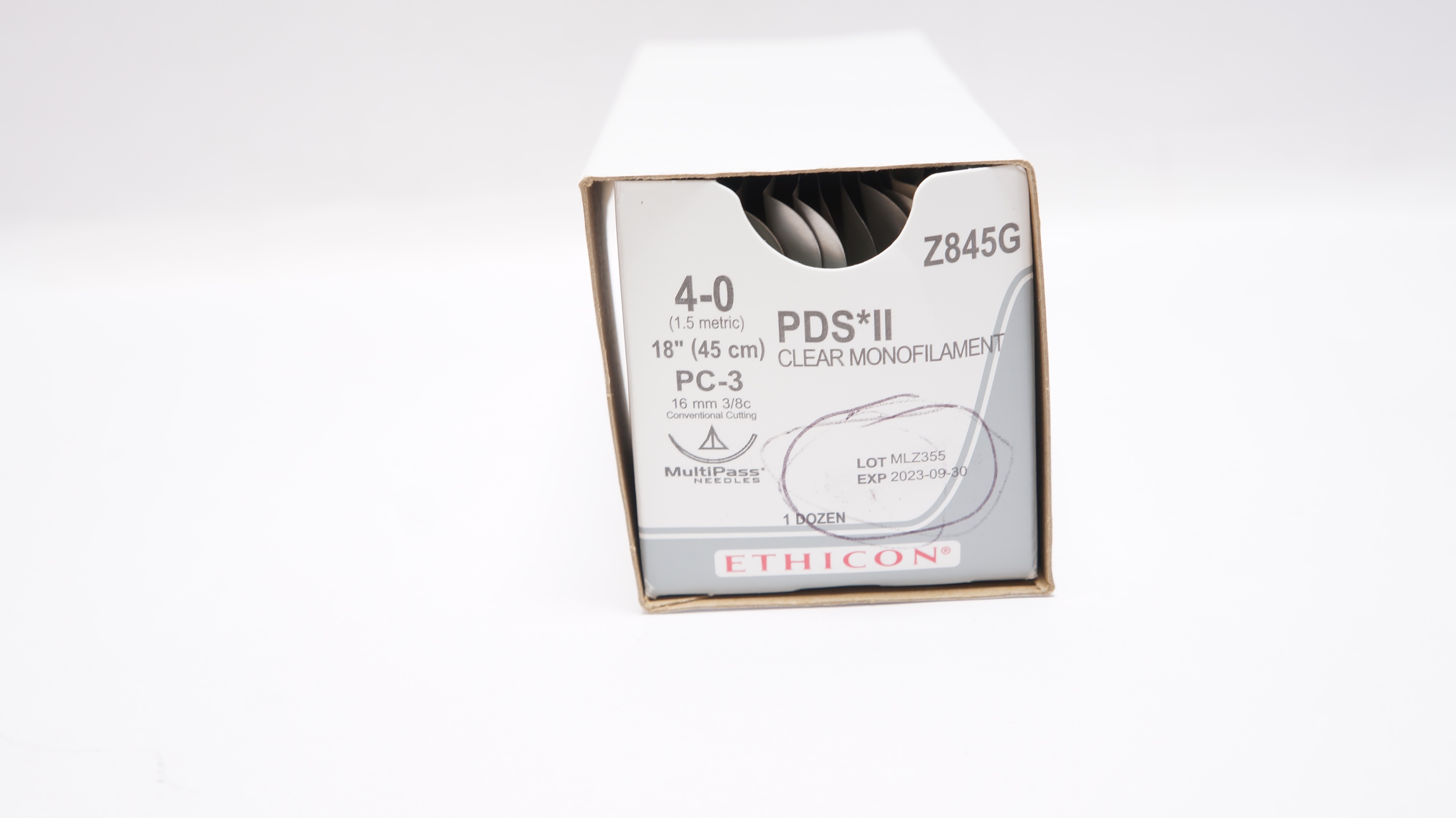 Ethicon Z845G 4-0 PDS II PC-3 16mm 3/8c Conventional Cutting 18In-Box of 12n(x)