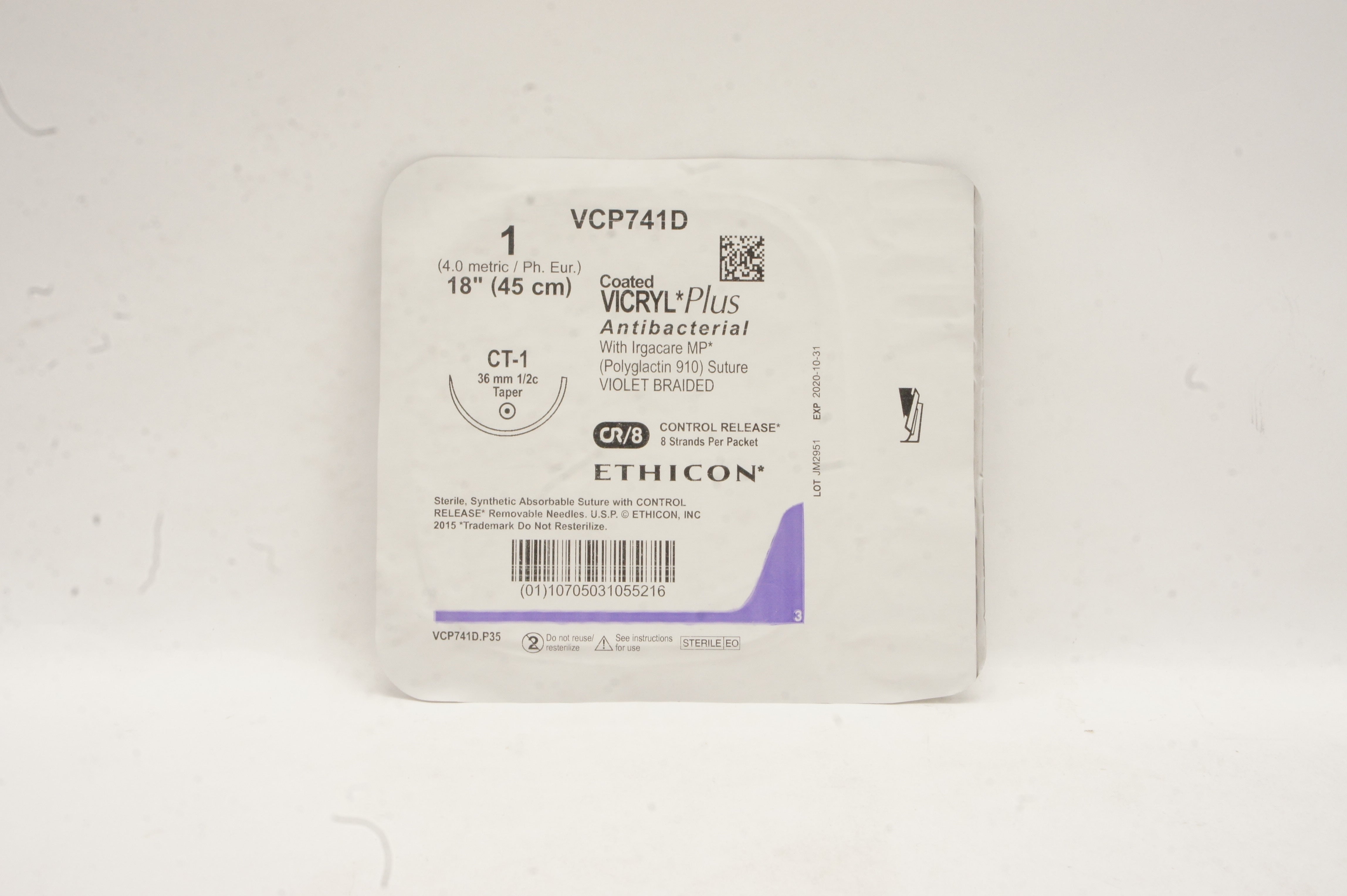 Ethicon VCP741D VICRYL Plus 1 CT-1 36mm 1/2c Taper 18inch (x)