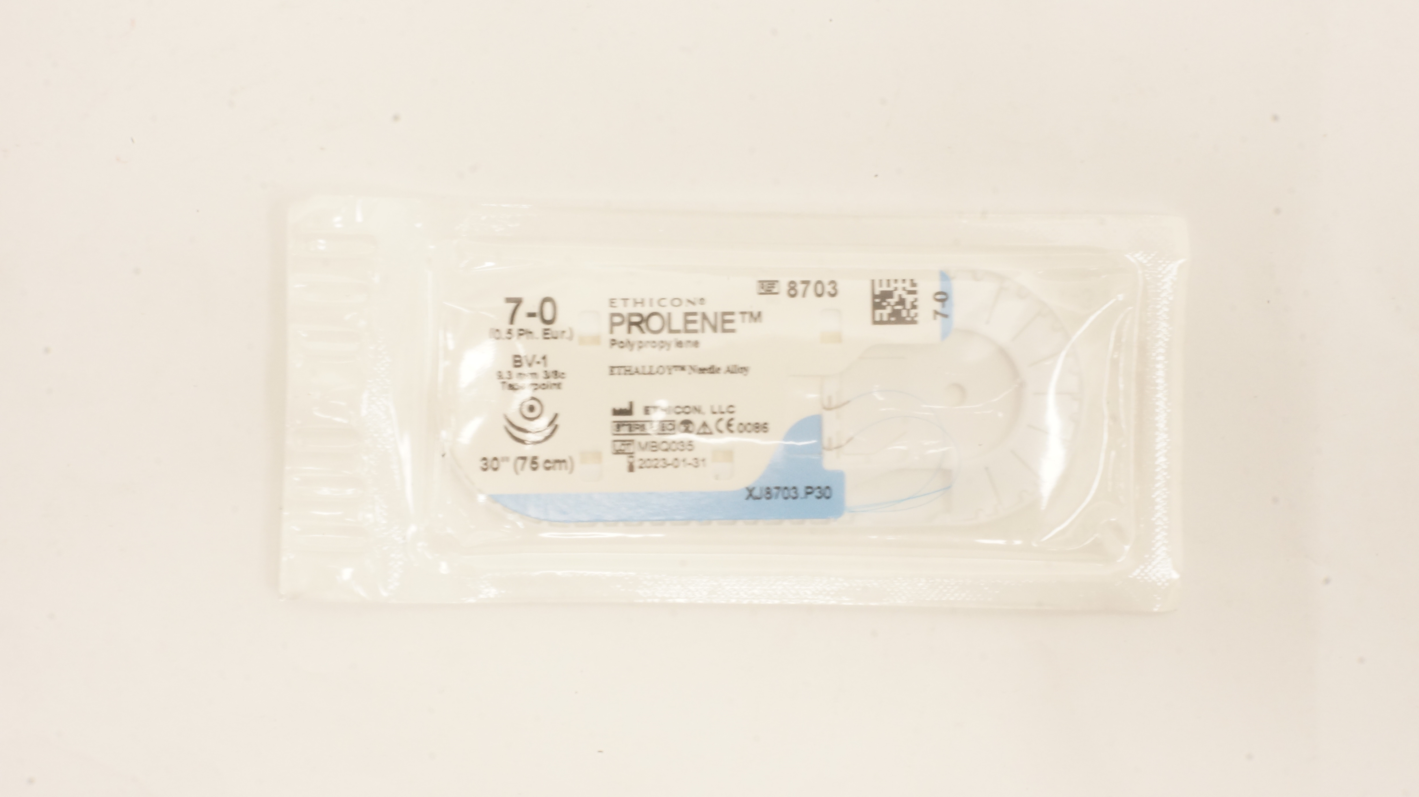 Ethicon 8703 7-0 PROLENE Polypropylene Stre BV-1, 9.3mm 3/8c Taperpoint, 30inch