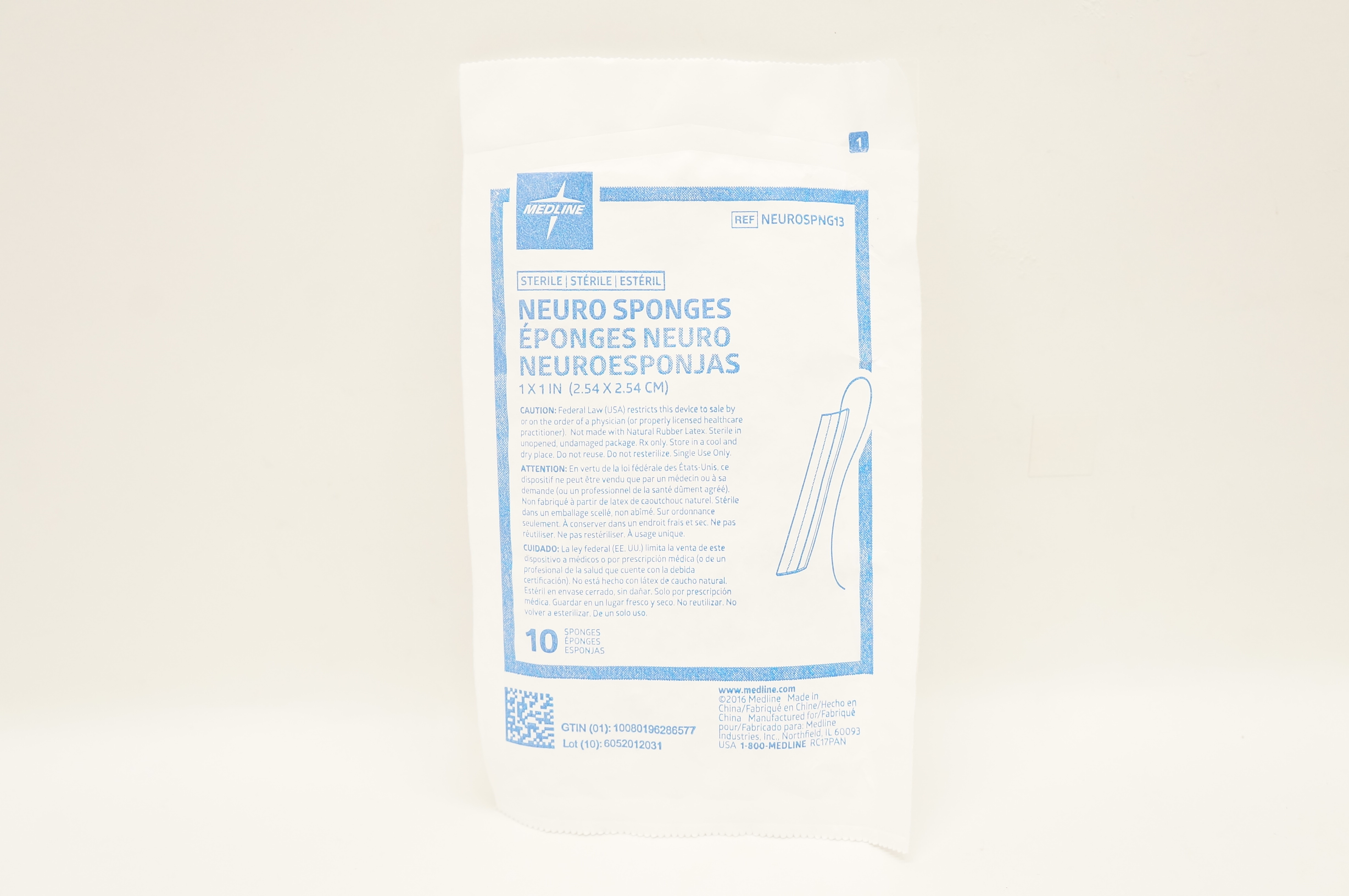 Medline NEUROSPNG13 Neuro Sponges 1inch x 1inch - Pack of 10