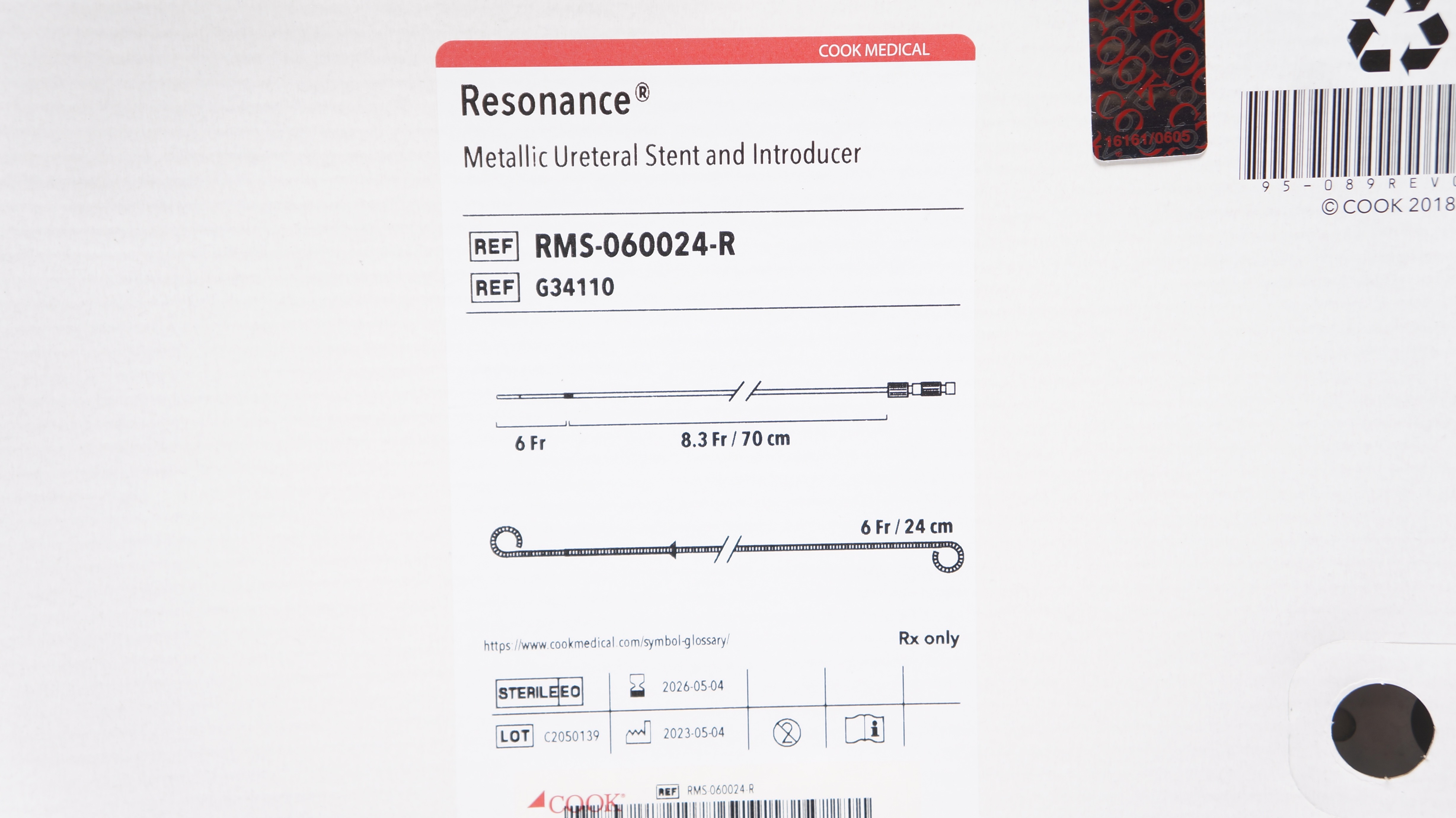 Cook G34110 Resonance Metallic Ureteral Stnt and Introducer 8.3Fr./ 70cm
