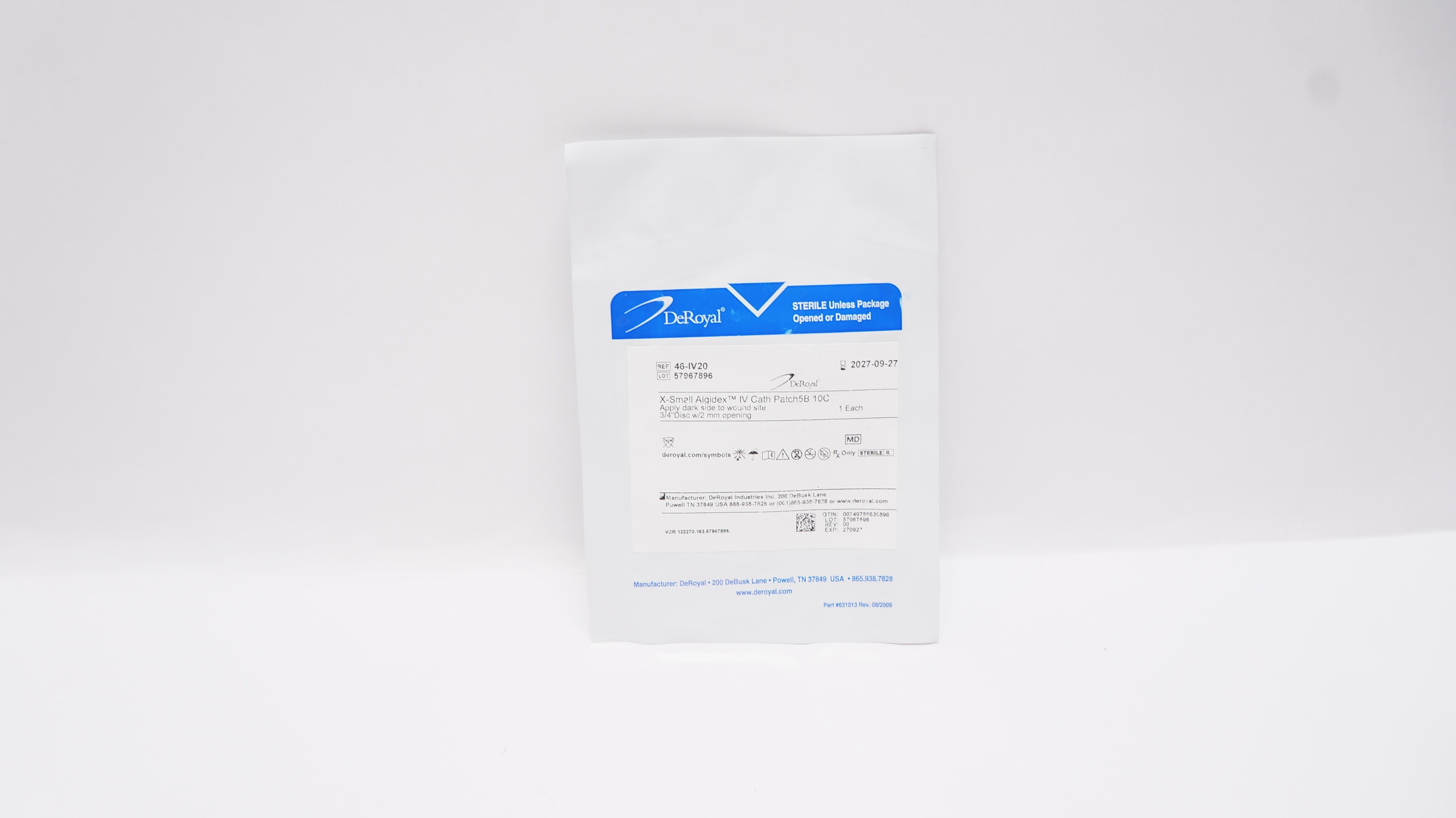 DeRoyal 46-IV20 X-Small Algidex IV Cath Patch 3/4inch Disc w/2mm Opening