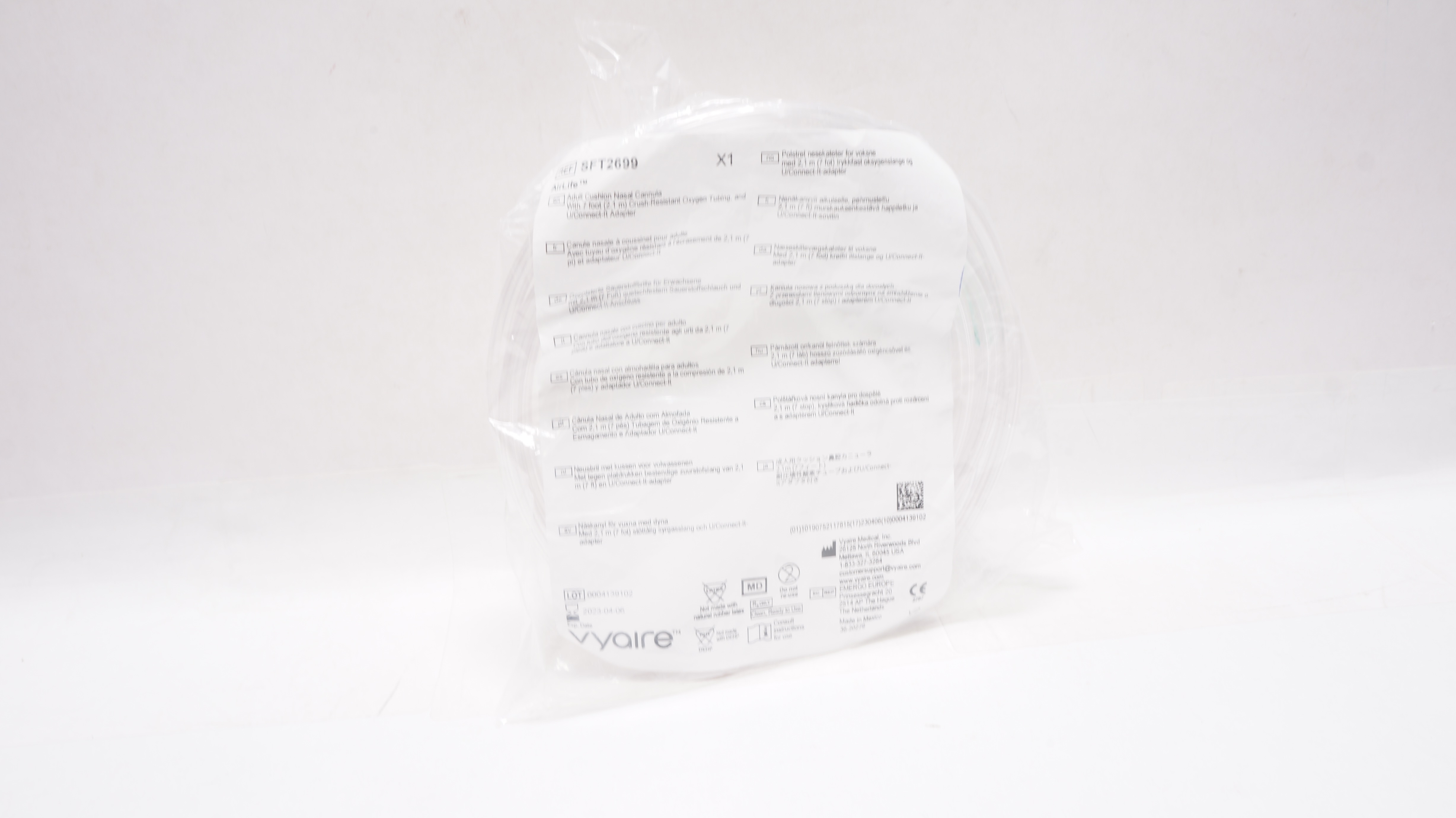 Vyaire SFT2699 AirLife Adult Cushion Nasal Cannula with Tubing 7 foot (x)