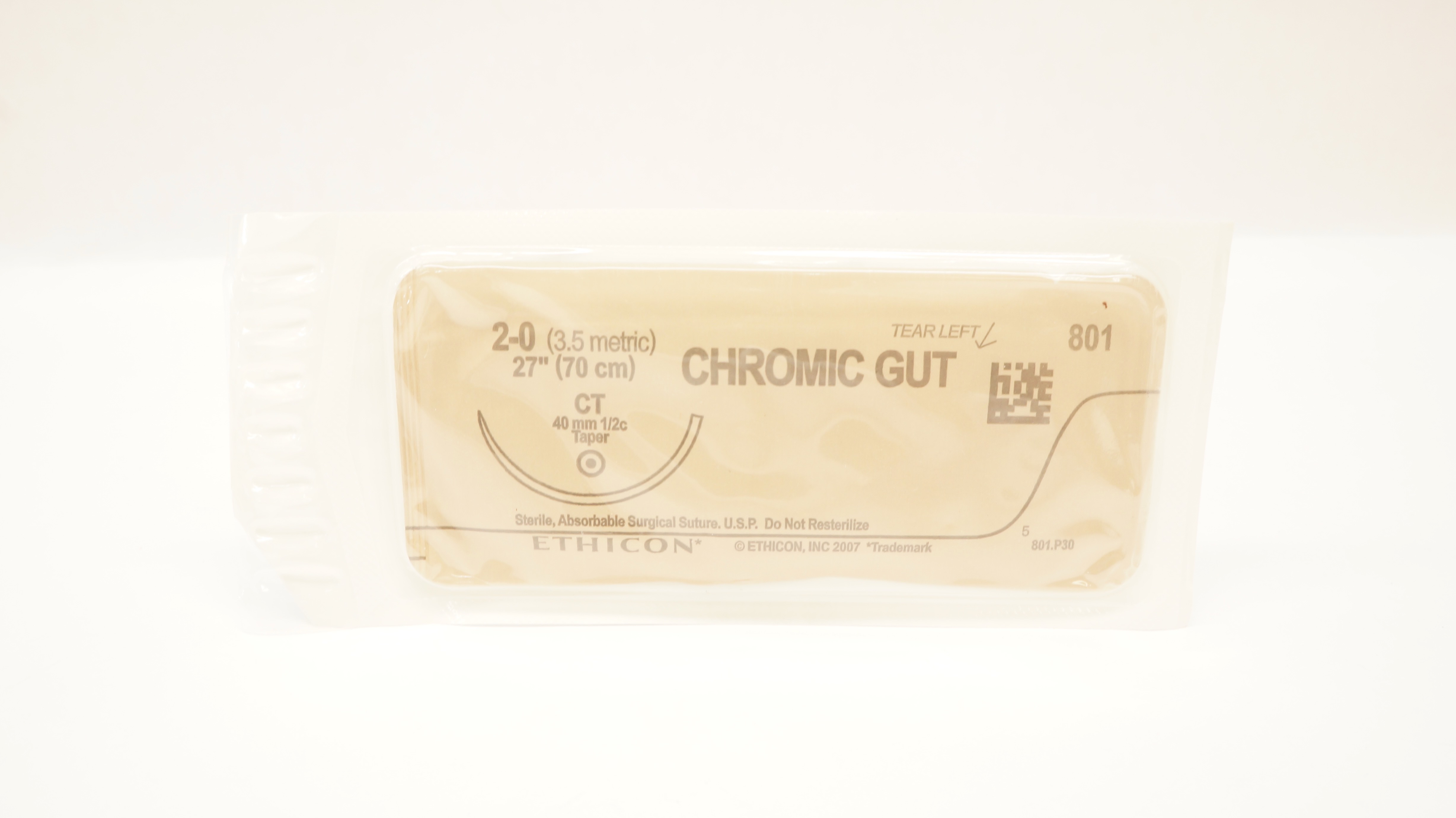 Ethicon 801 2-0 Chromic Gut CT 40mm 1/2c Taper, 27inch (x)