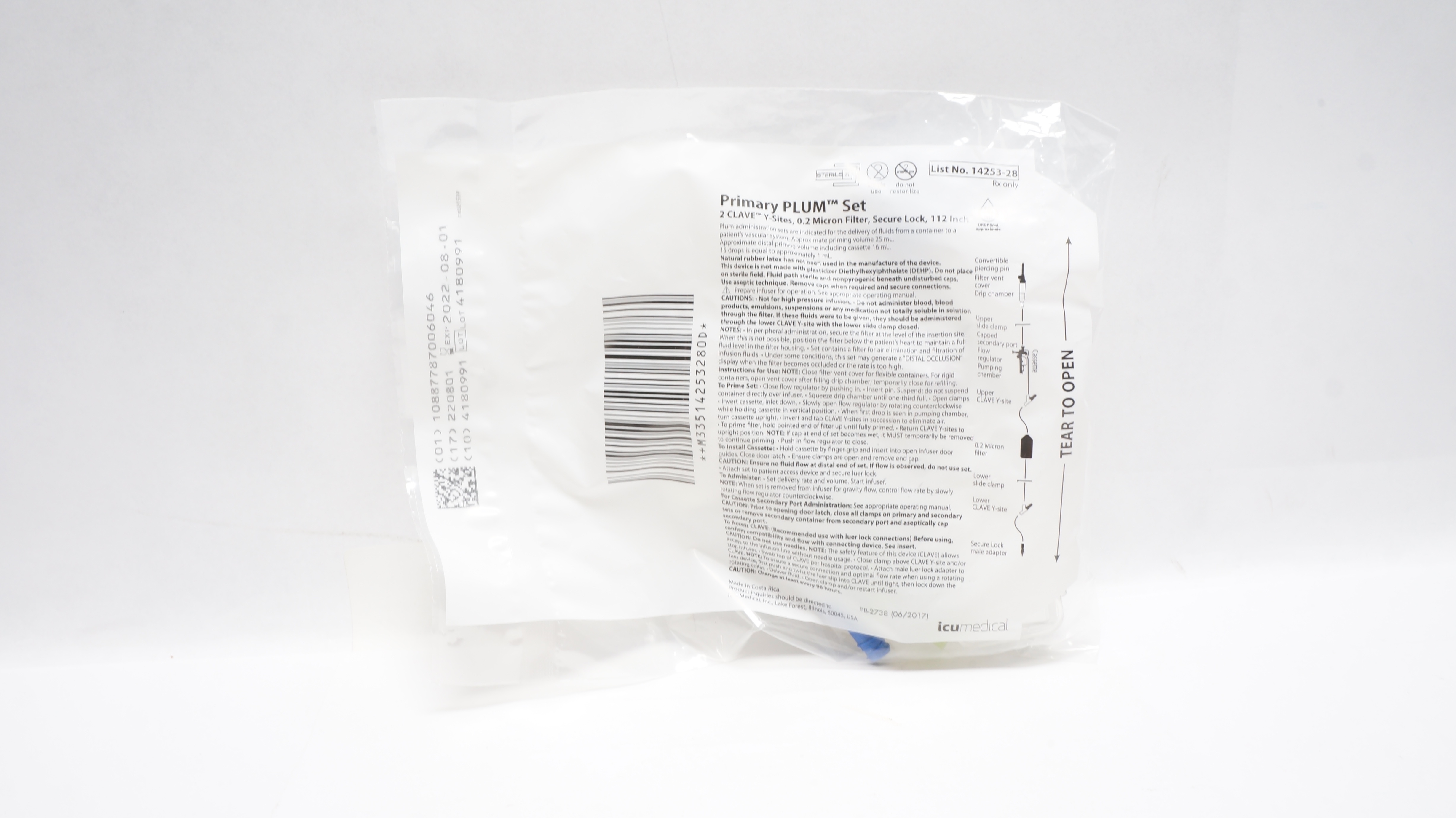 ICU Medical 14253-28 Primary PLum Set 2 Clave Y-Sites 112inch(x)