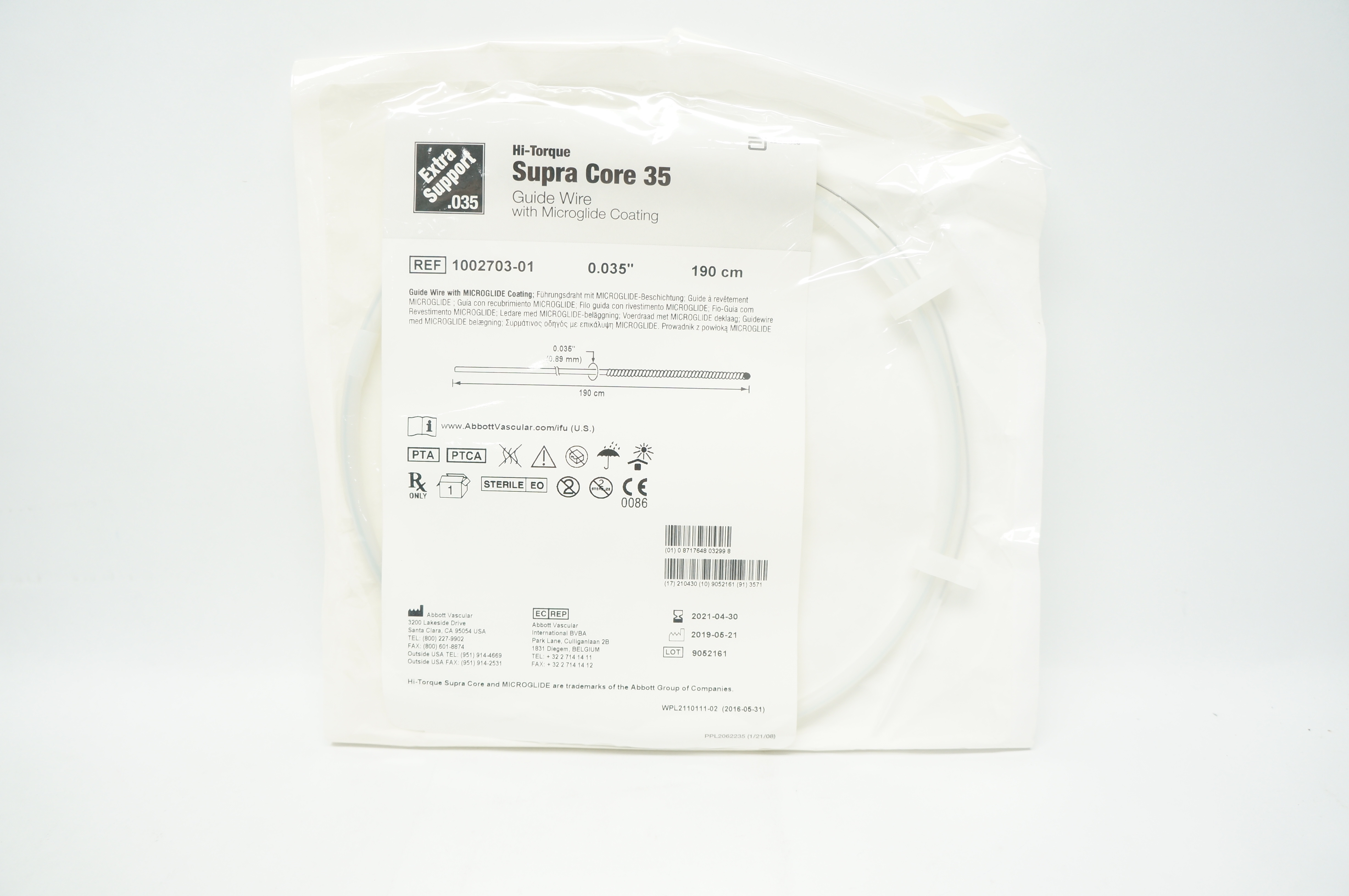 Abbott 1002703-01 Hi-Torque Supra Core 35 Guide Wire 0.035in. x 190cm (x)