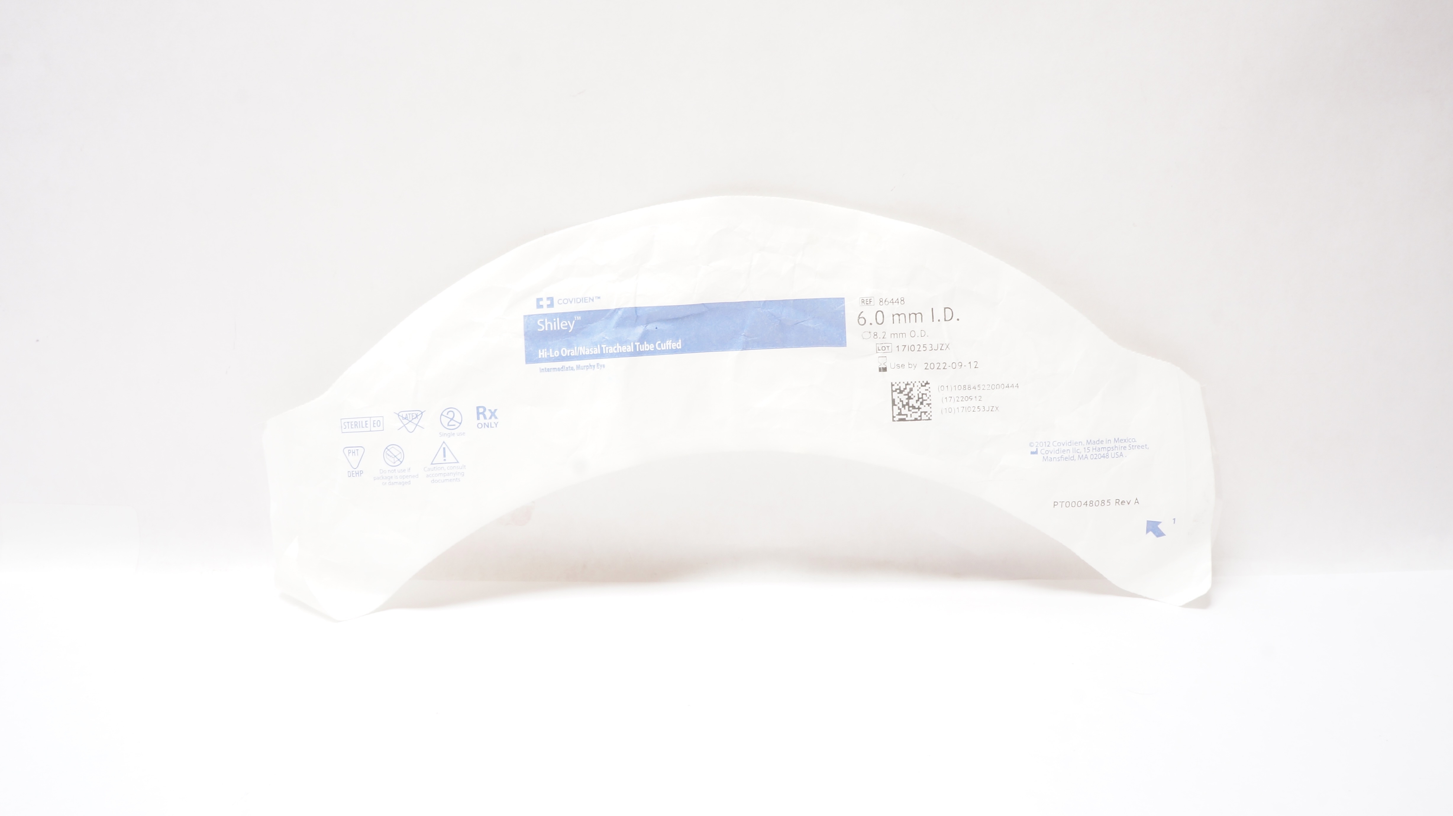 Covidien 86448 Shiley Hi-Lo Oral/Nasal Tracheal Tube Cuffed 6.0 ID x 8.2mm OD(x)