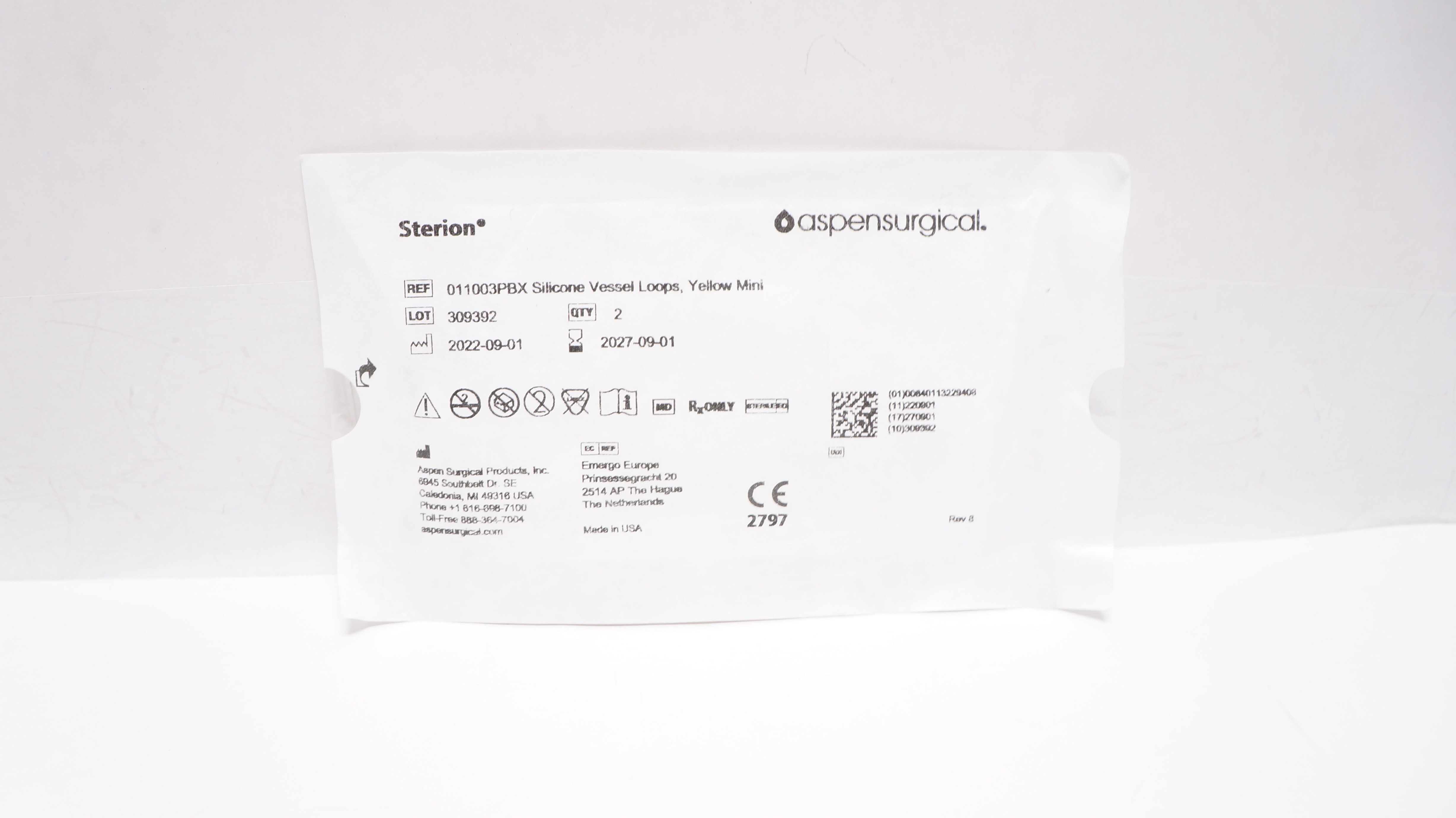 Aspen Surgical 011003PBX Sterion Silicone Vessel Loops, Yellow Mini - Pack of 2