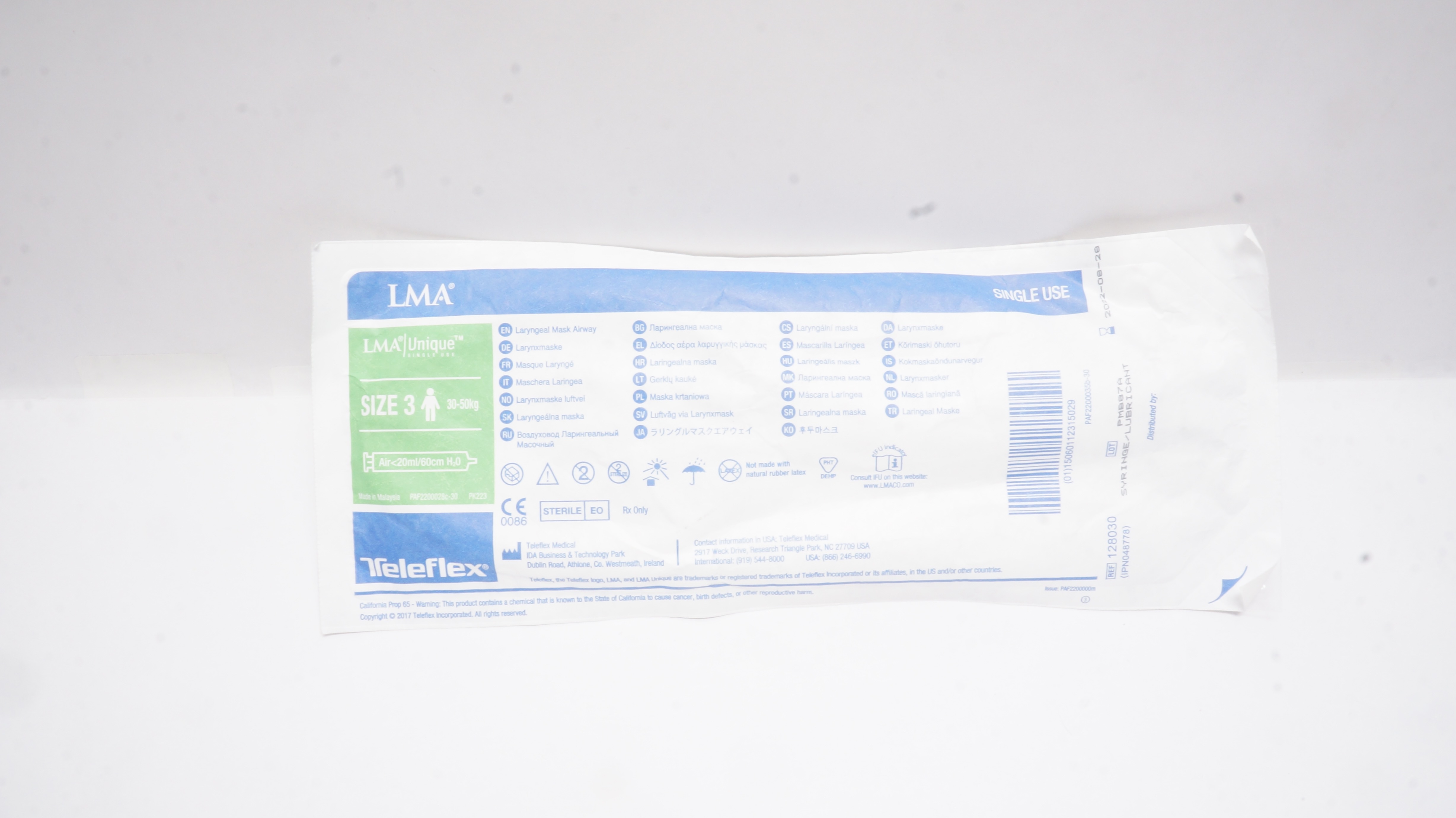 Teleflex 128030 LMA Supreme Laryngoscope Airway, Size 3 30-50kg (x)