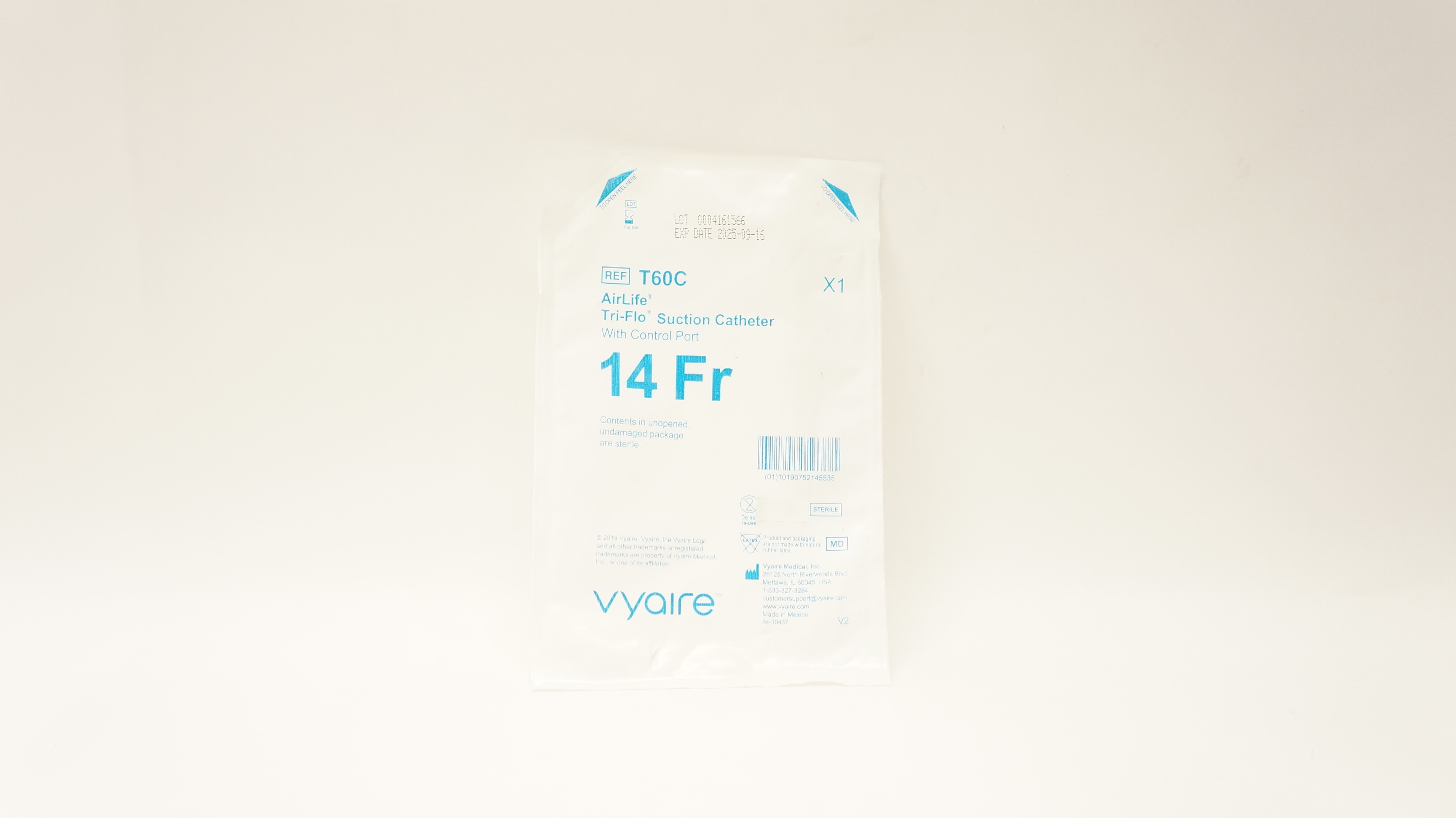 Vyaire T60C AirLife Tri-Flo Suction Cath. with Control Port, 14Fr