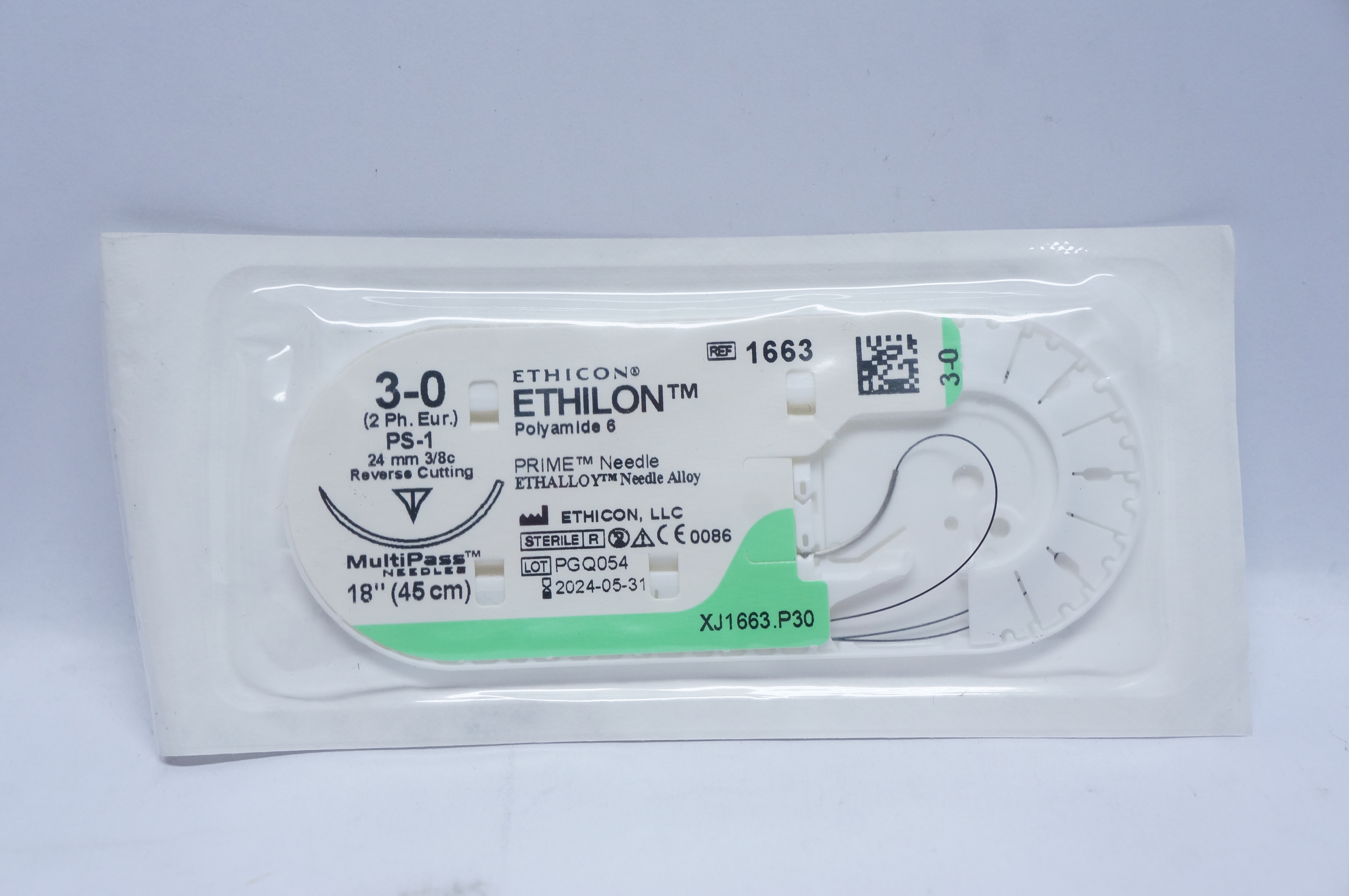 Ethicon 1663 3-0 ETHILON, PS-1, 24mm 3/8c Reverse Cutting, 18inch