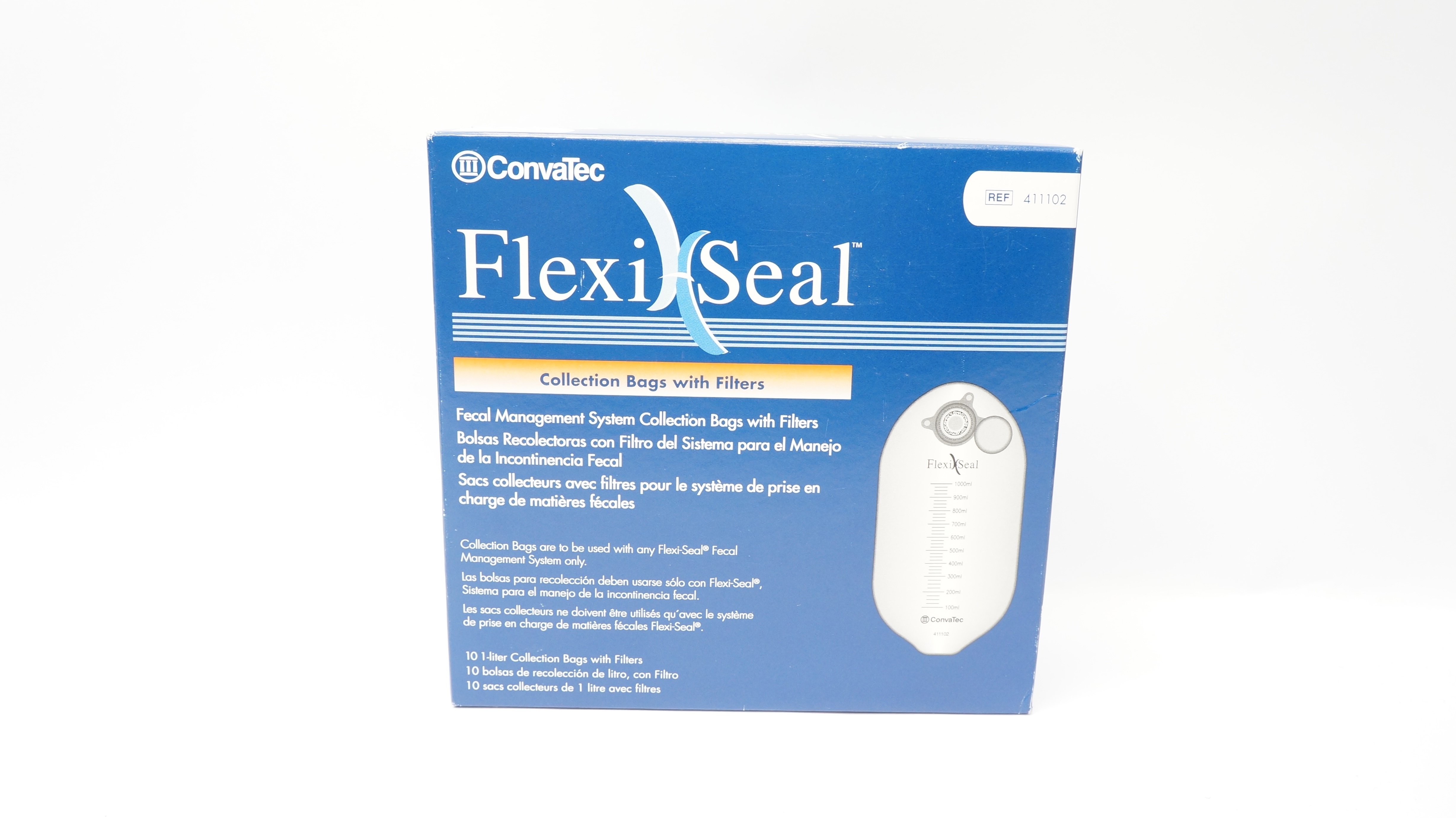 ConvaTec 411102 Flexi-Seal FMS Collection Bag w/Filter; Size 1 Liter - Box of 9
