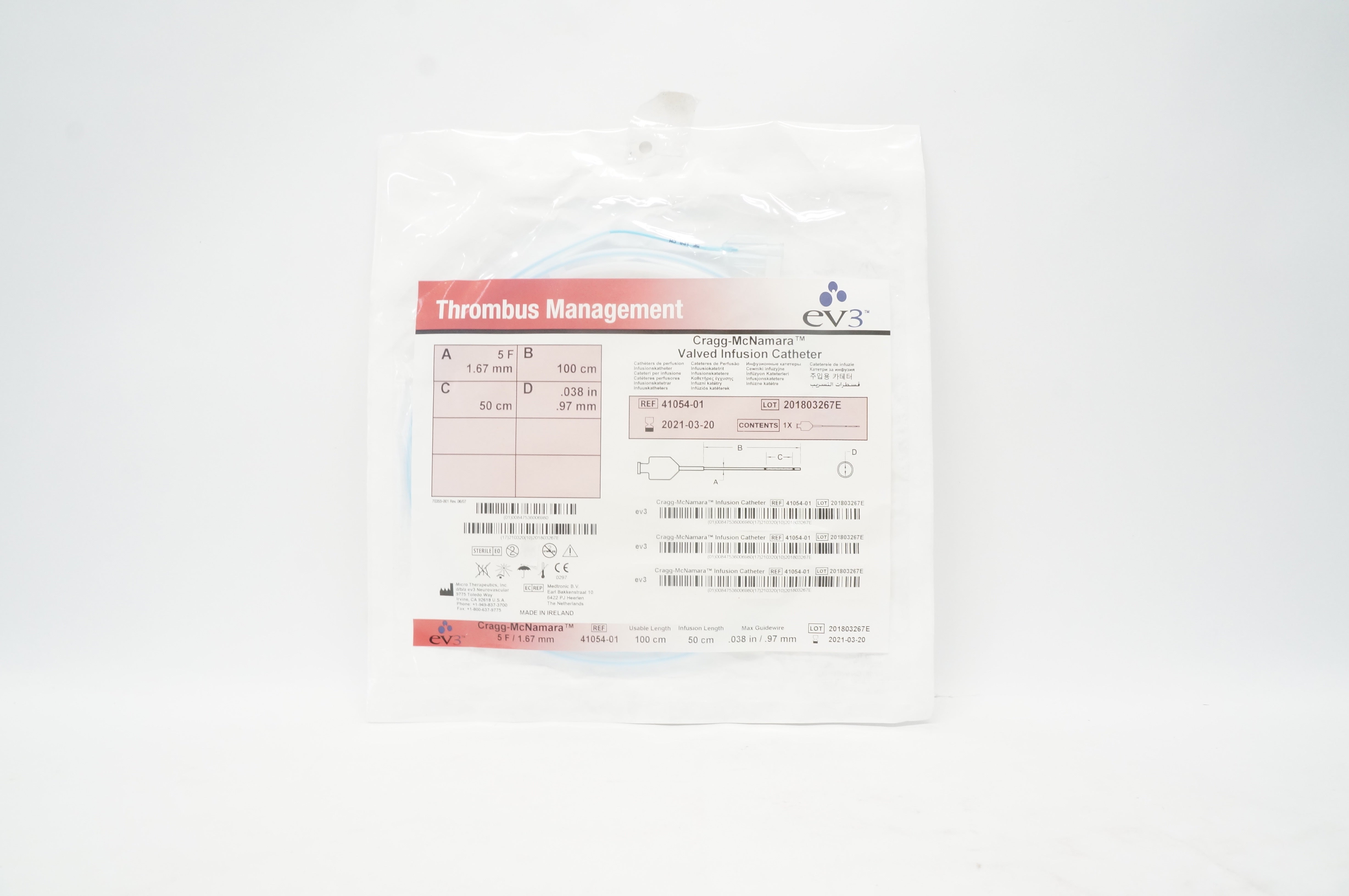 EV3 41054-01 Thrombus Management Cragg-McNamara Valved Infusion Catheter (x)