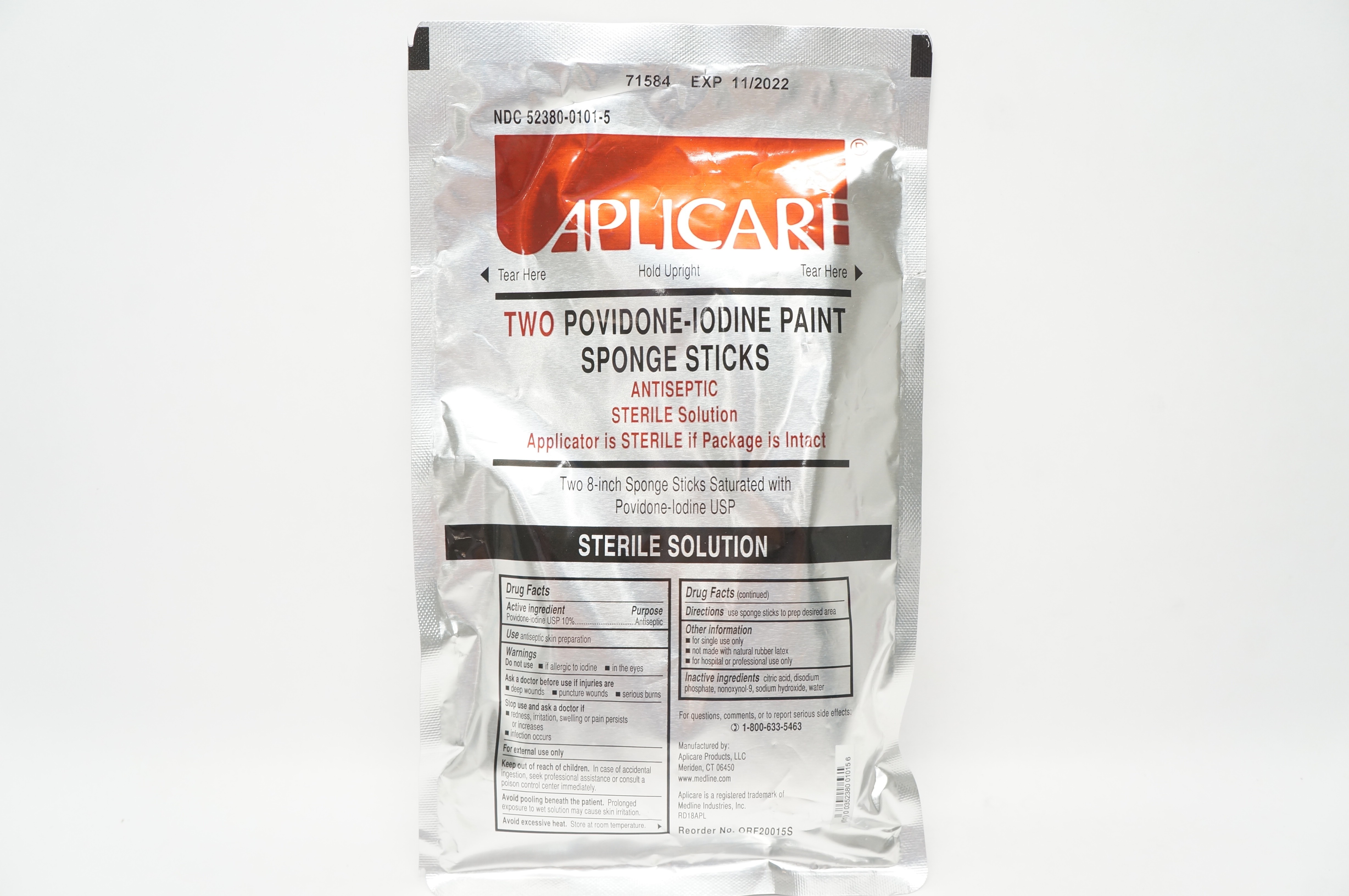 Aplicare ORF20015S Two Povidone-Iodine Paint Sponge Sticks 8inch