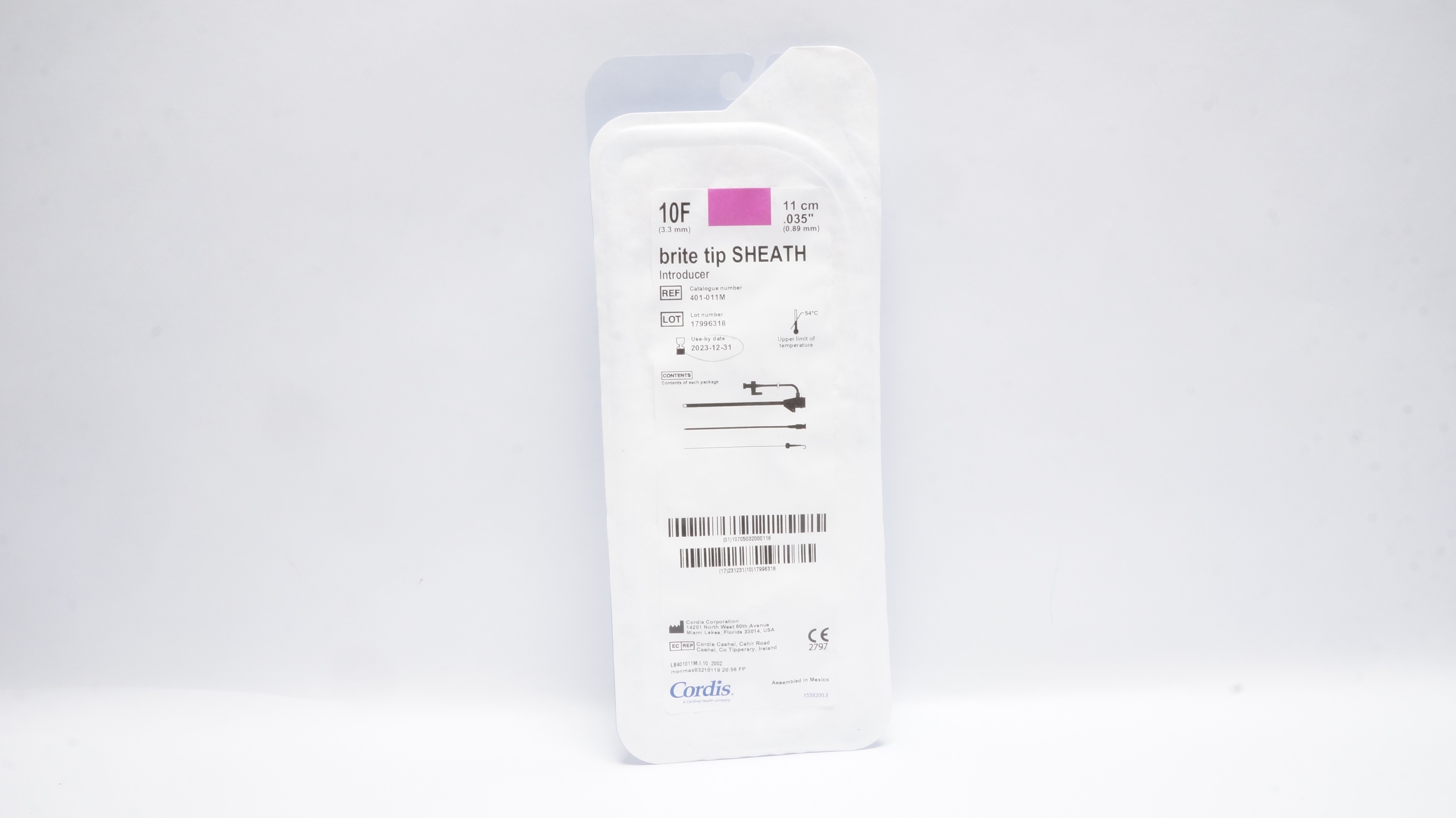 Cordis 401-011M Brite Tip Sheath Introducer, 10F x 11cm x .035inch (x)