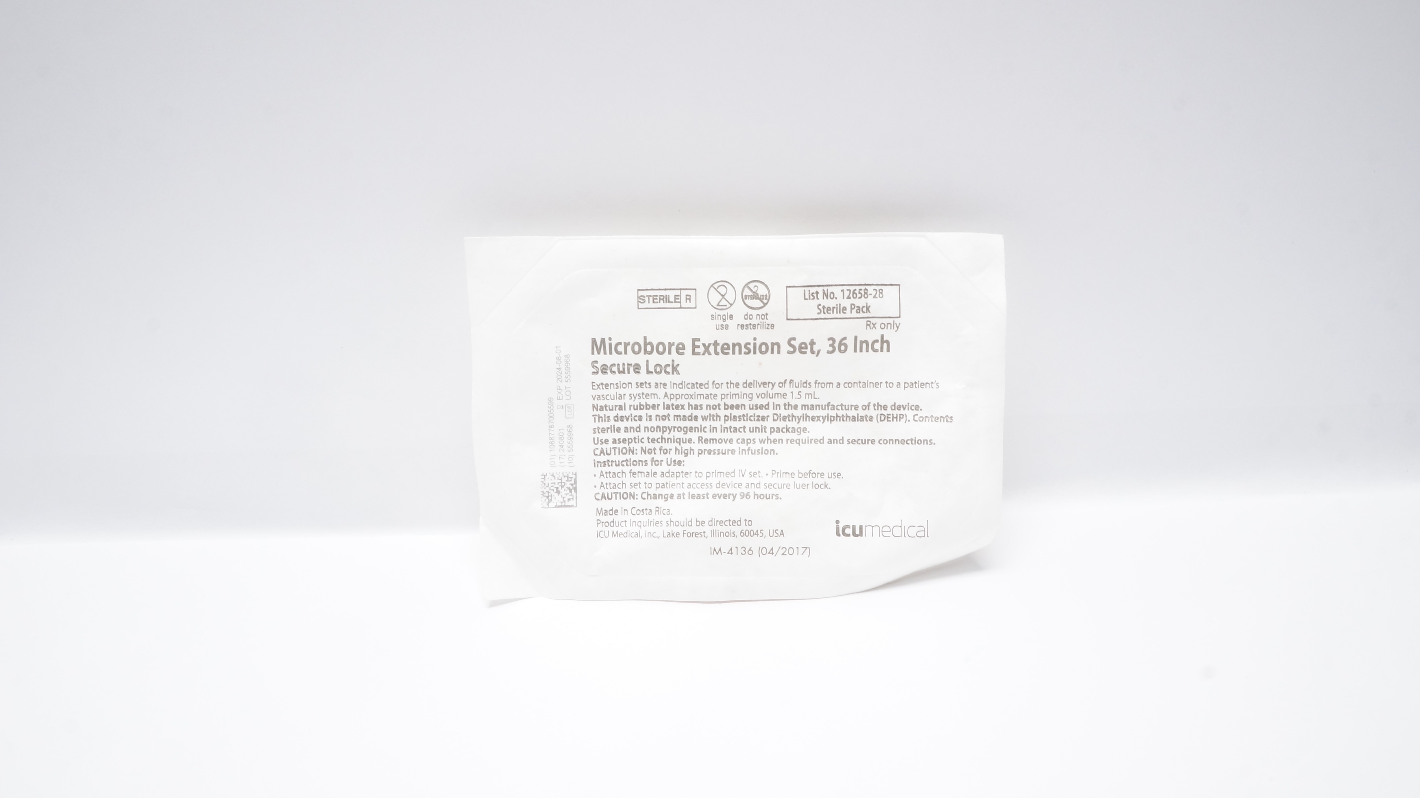 ICU Medical 12658-28 Microbore Extension Set, 36inch  Secure Lock