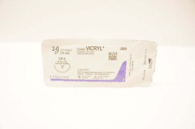 Ethicon J869 2-0 Coated Vicryl,  CP-2, 26mm 1/2c Reverse Cutting, 27inch (x)