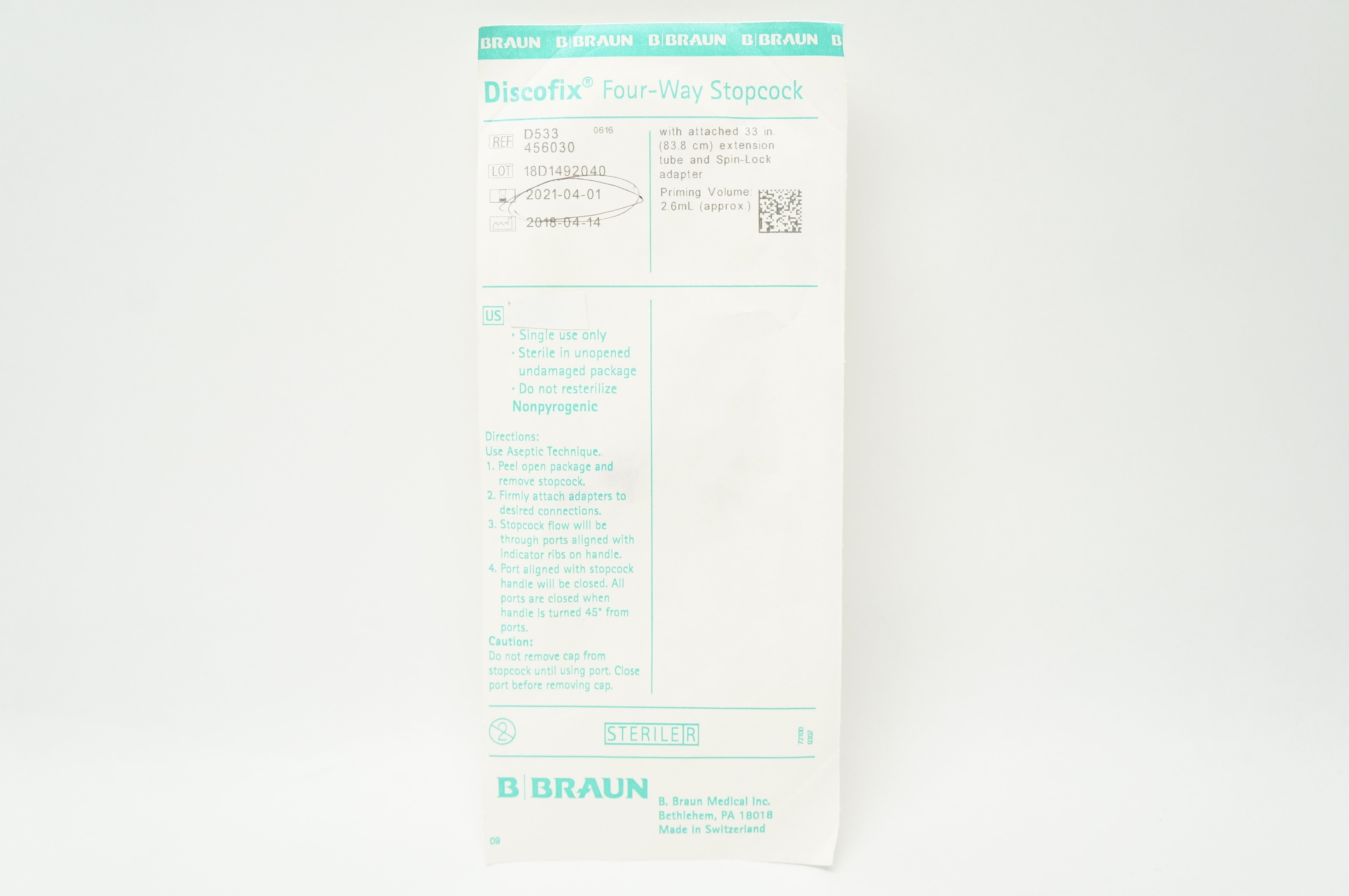 B.Braun D533 456030 Discofix 4-Way Stopcock w/Tube 33inch x 2.6ml (x)