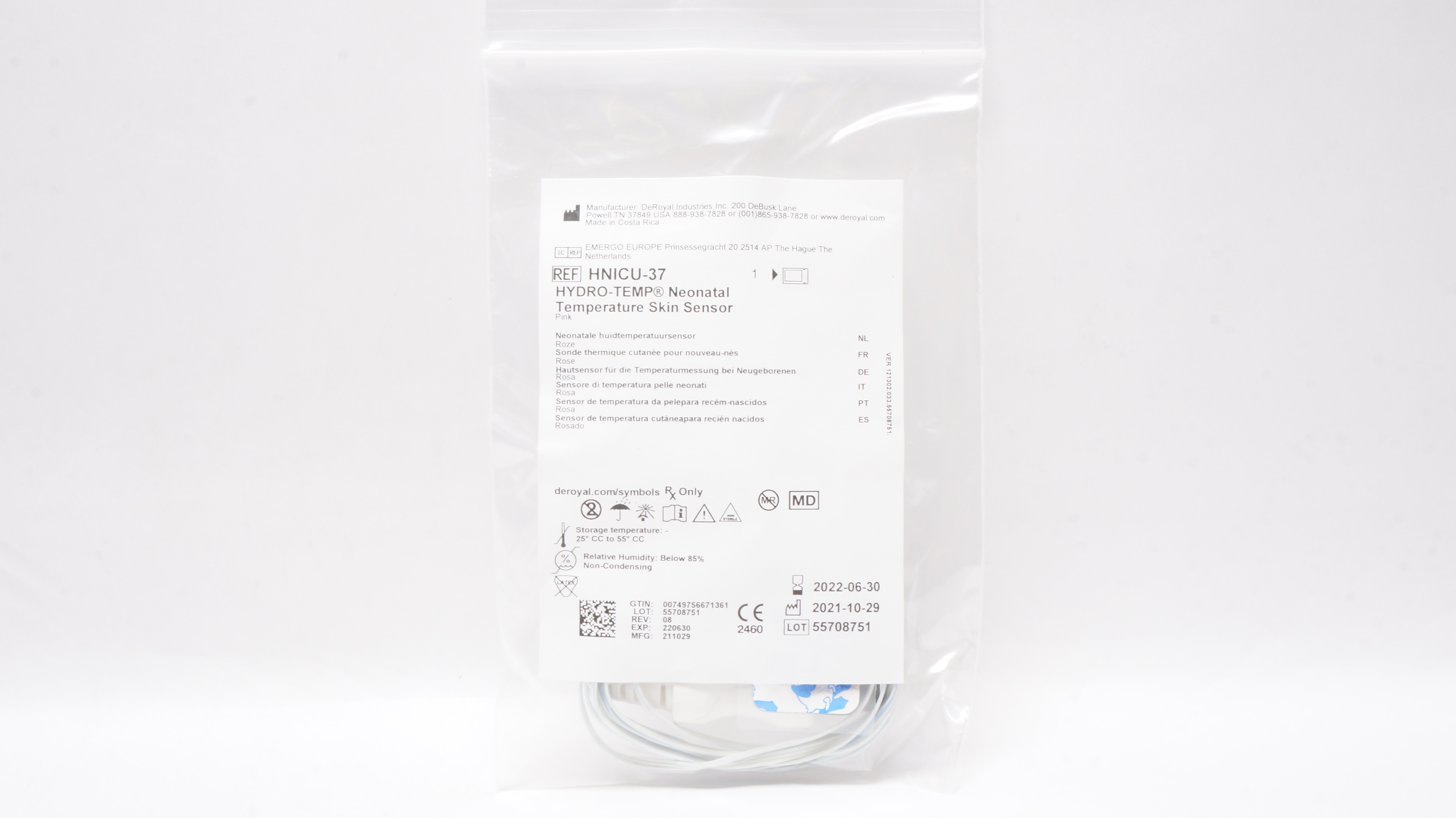 DeRoyal HNICU-37 Hydro-Temp Neonatal Temperature Skin Sensor (x)