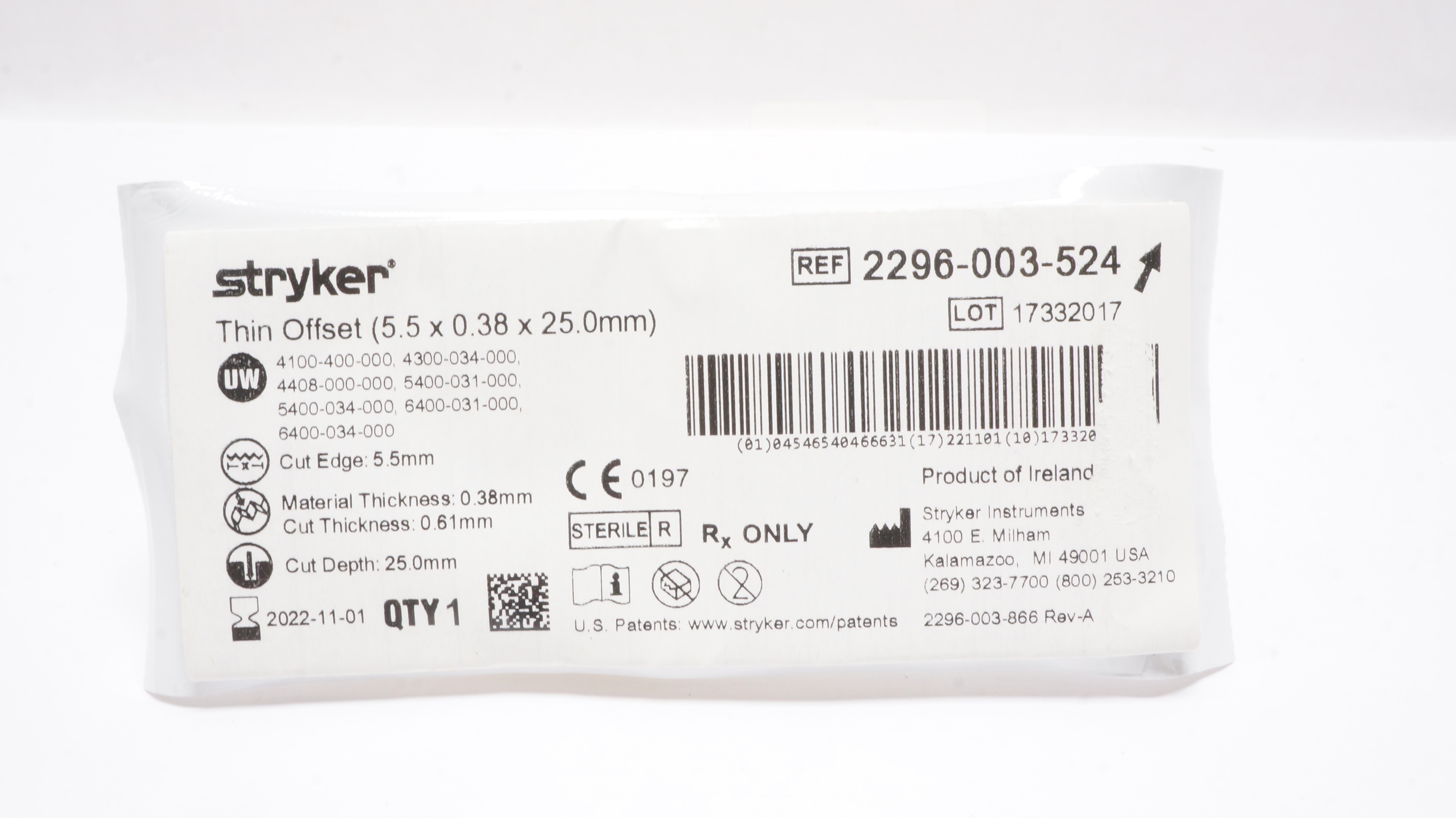 Stryker 2296-003-524 Thin Offset 5.5 x 0.38 × 25.0mm (x)