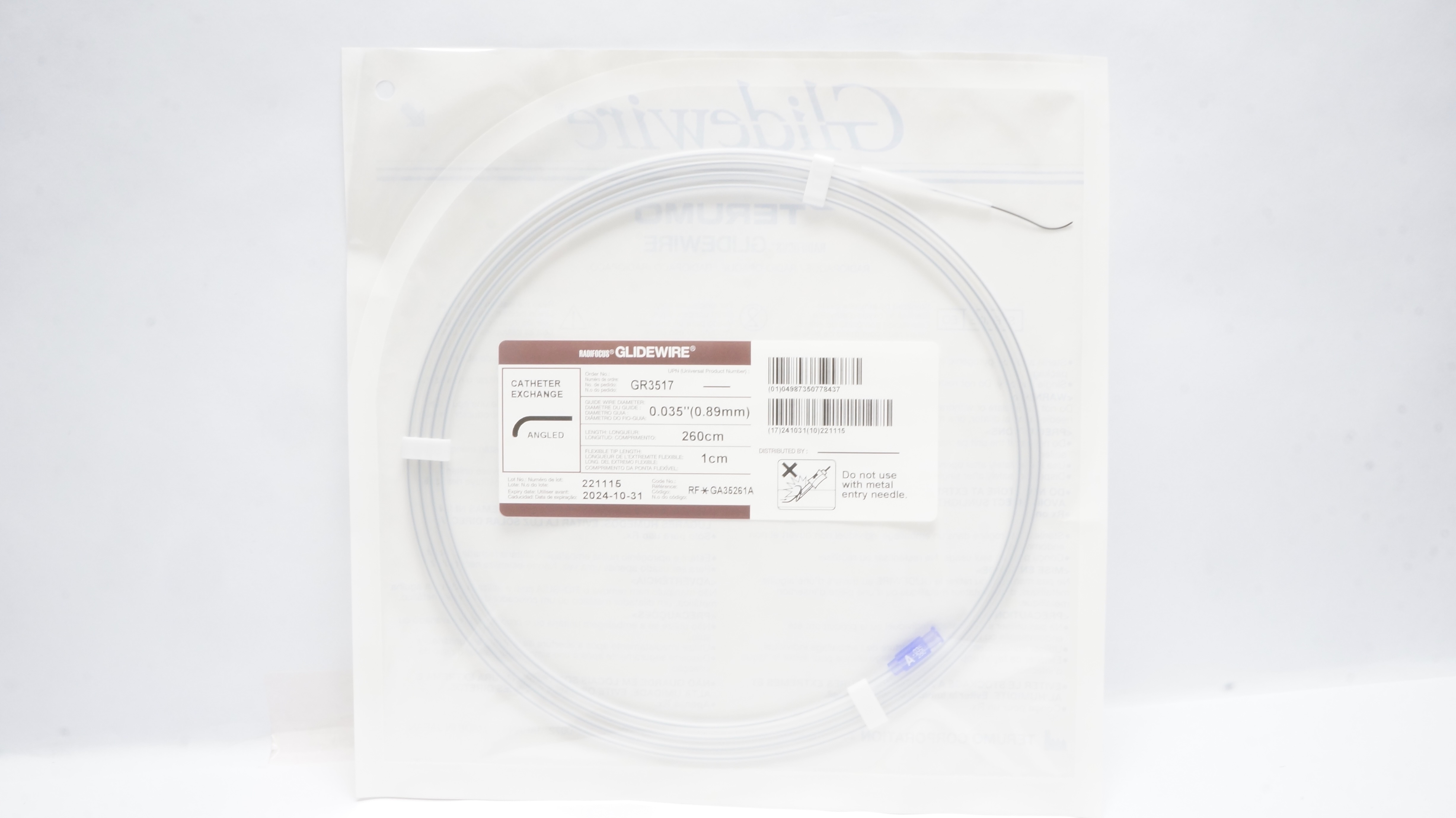 Terumo GA35261A Radifocus Glidewire Cath. Exchange 0.035inch x 260cm x 1cm (x)