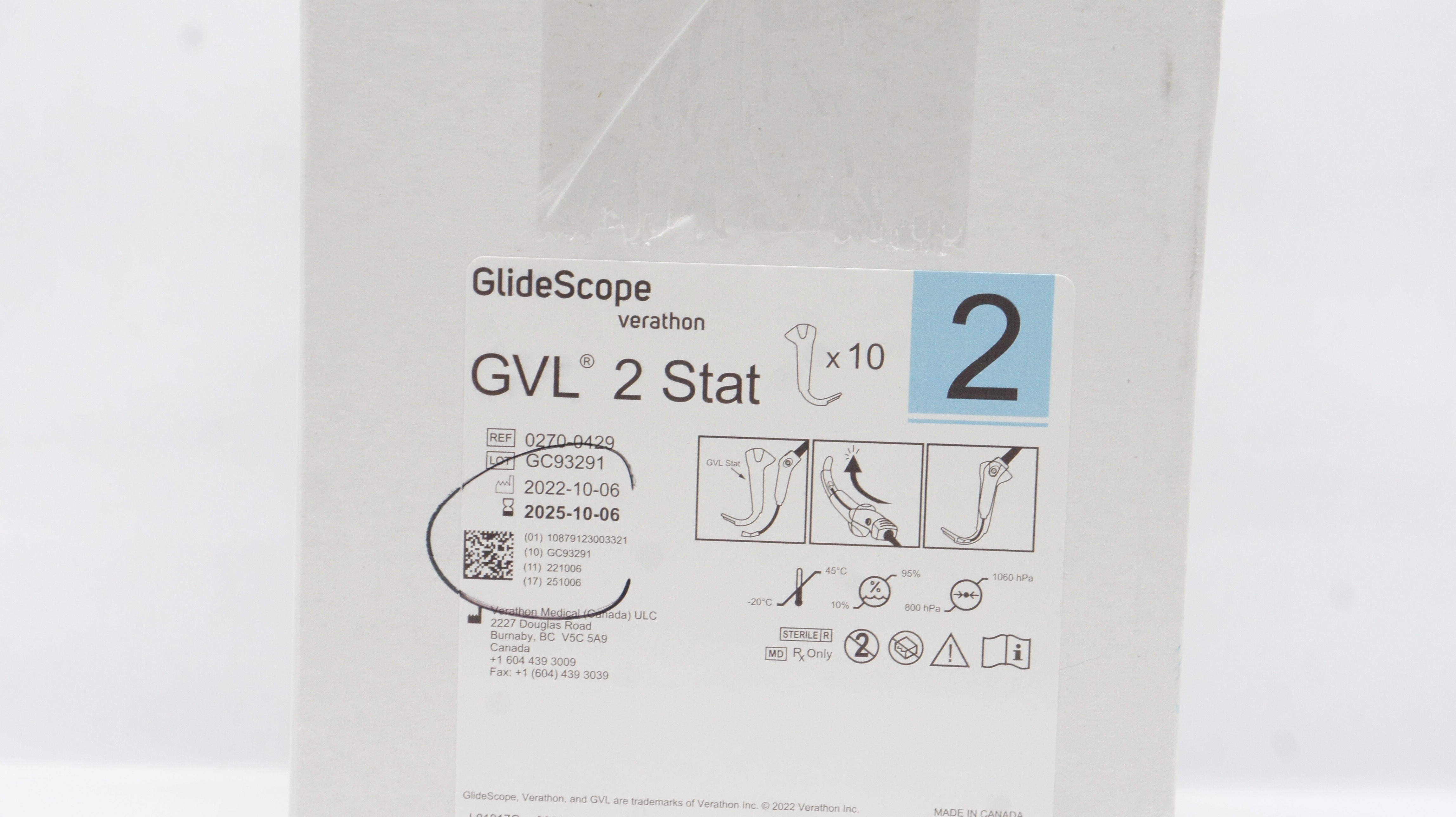 Verathon Medical 0270-0429 Glide Scope GVL 2Stat Video Laryngoscope - Box of 8