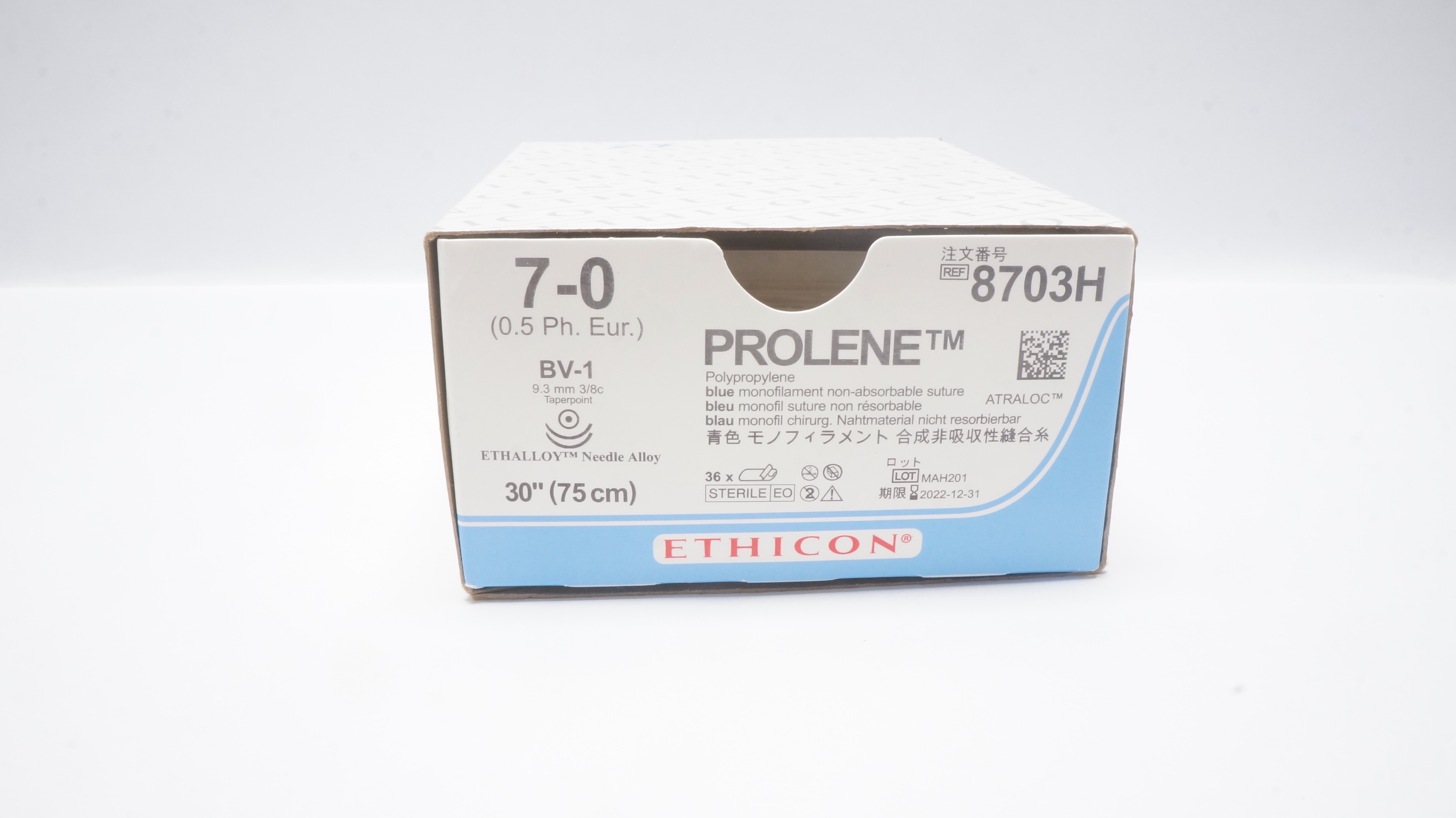 Ethicon 8703H 7-0 PROLENE Stre BV-1 9.3mm 3/8c Taperpoint 30inch (x) - Box of 27