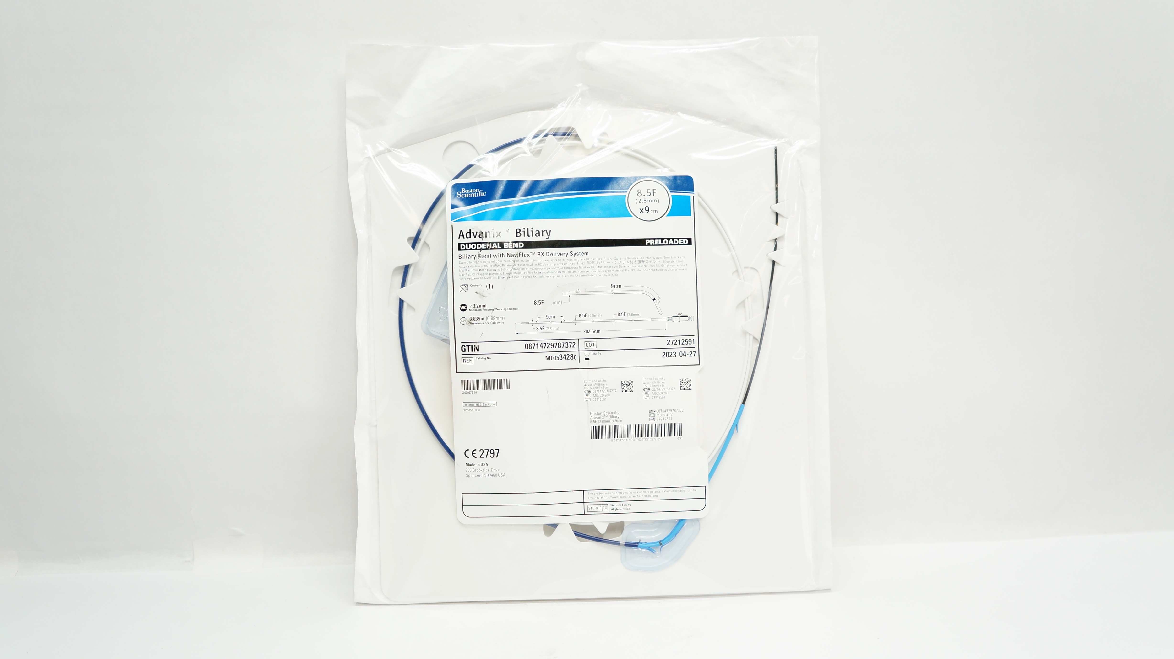 Boston Scientific 3428 Advanix Biliary Duodenal Bend 8.5F x 9cm (x)