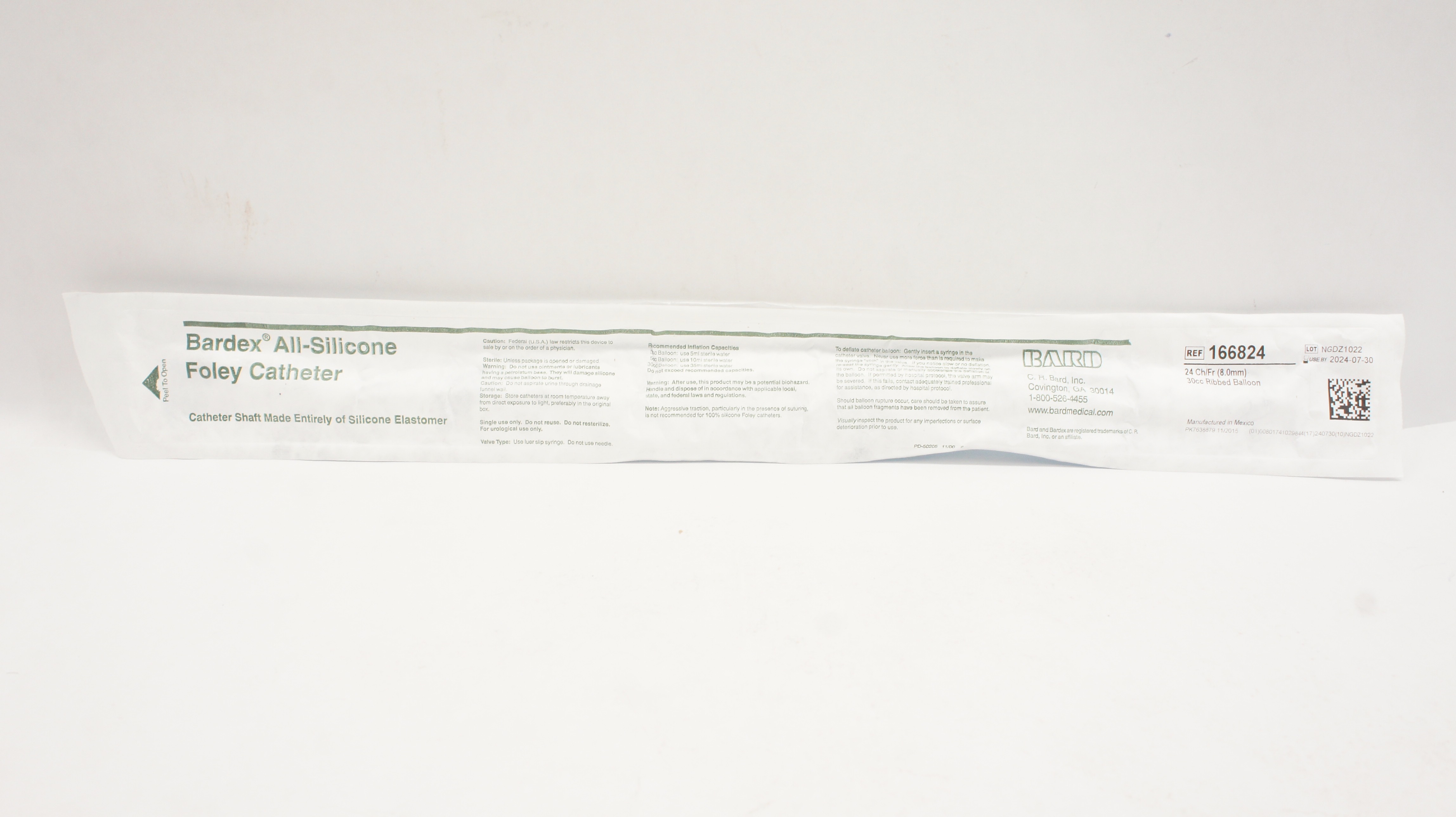 Bard 166824 Bardex All-Silicone Foley Cath. 24Ch./Fr. 30 cc./35 ml.