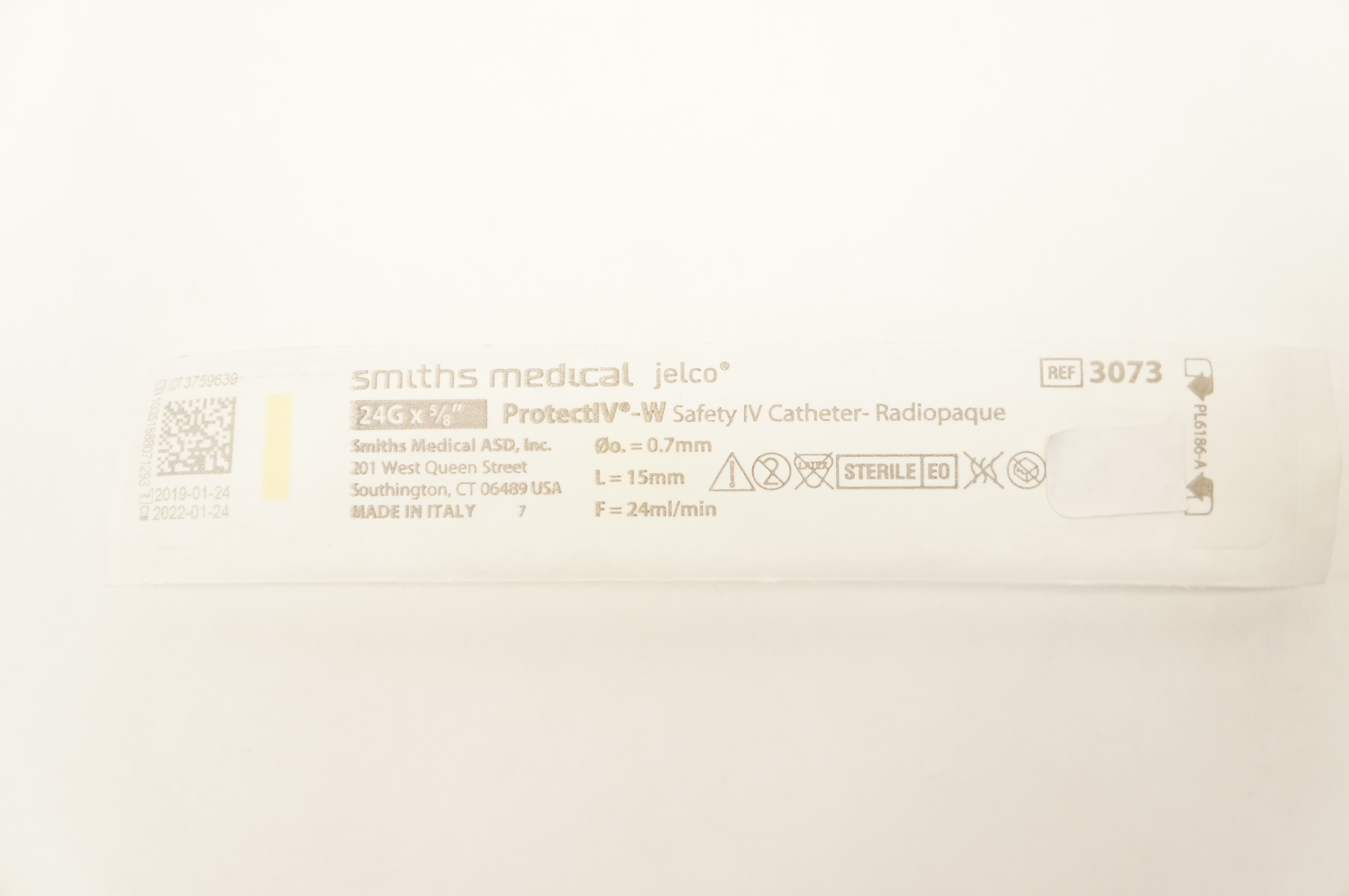 Smiths Medical 3073 ProtectIV-W Safety IV Cath. 24G x 5/8inch