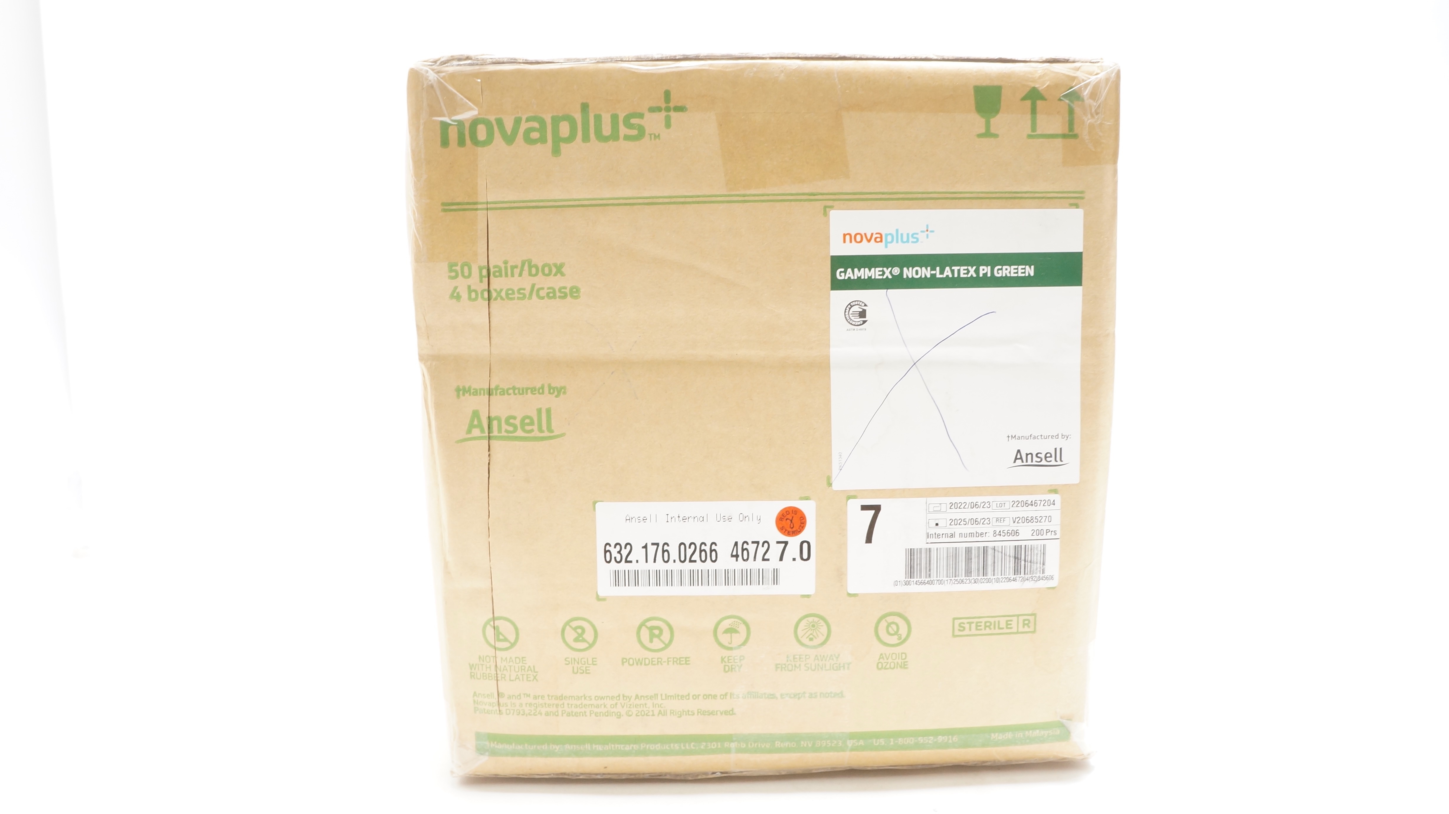 Ansell V20685270 Novaplus+ Gammex Non-Latex Green 7- Case of 200