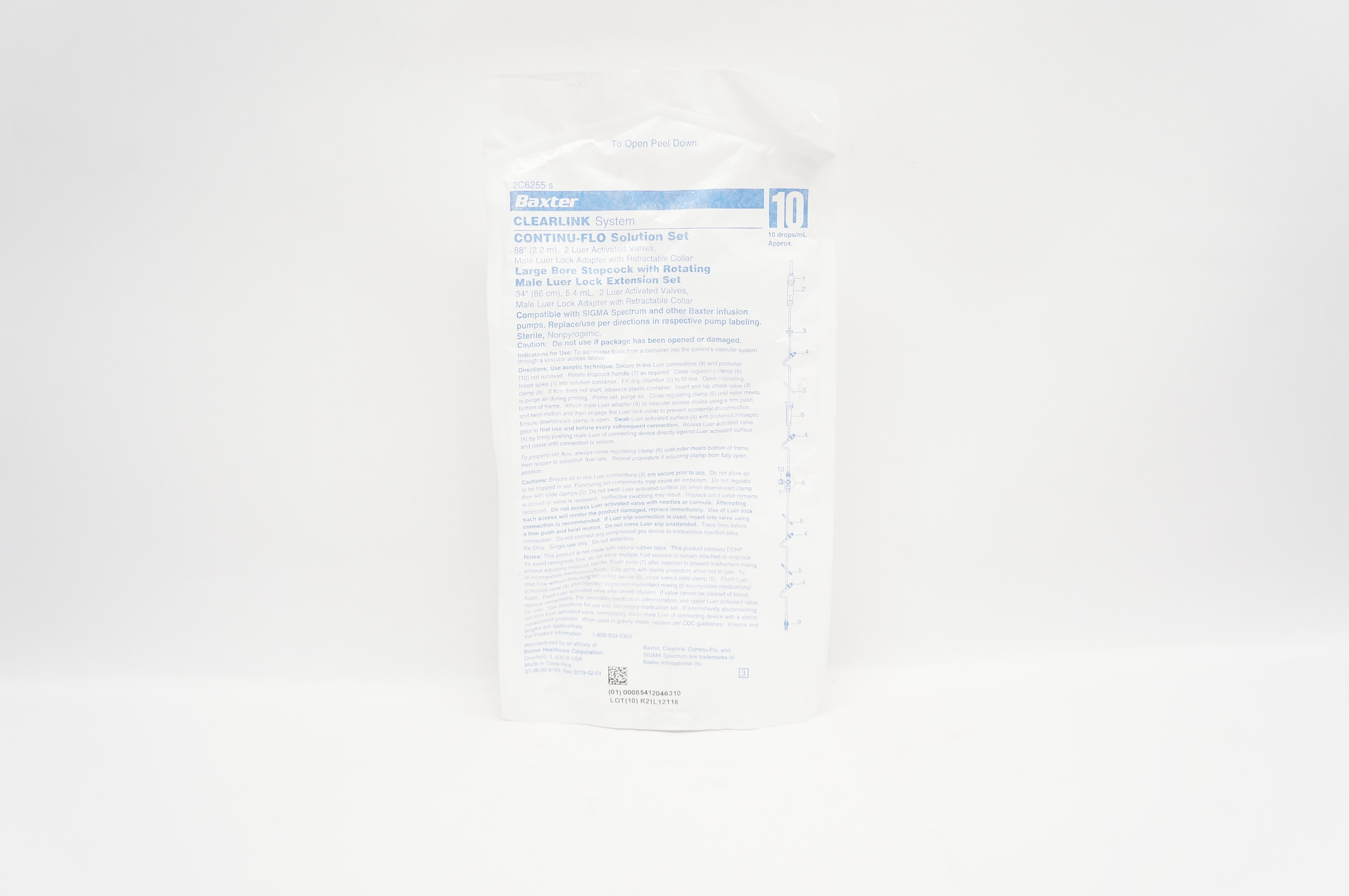 Baxter 2C6255s Clearlink System Continu-Flo Solution Set 88inch,10 drops Approx.