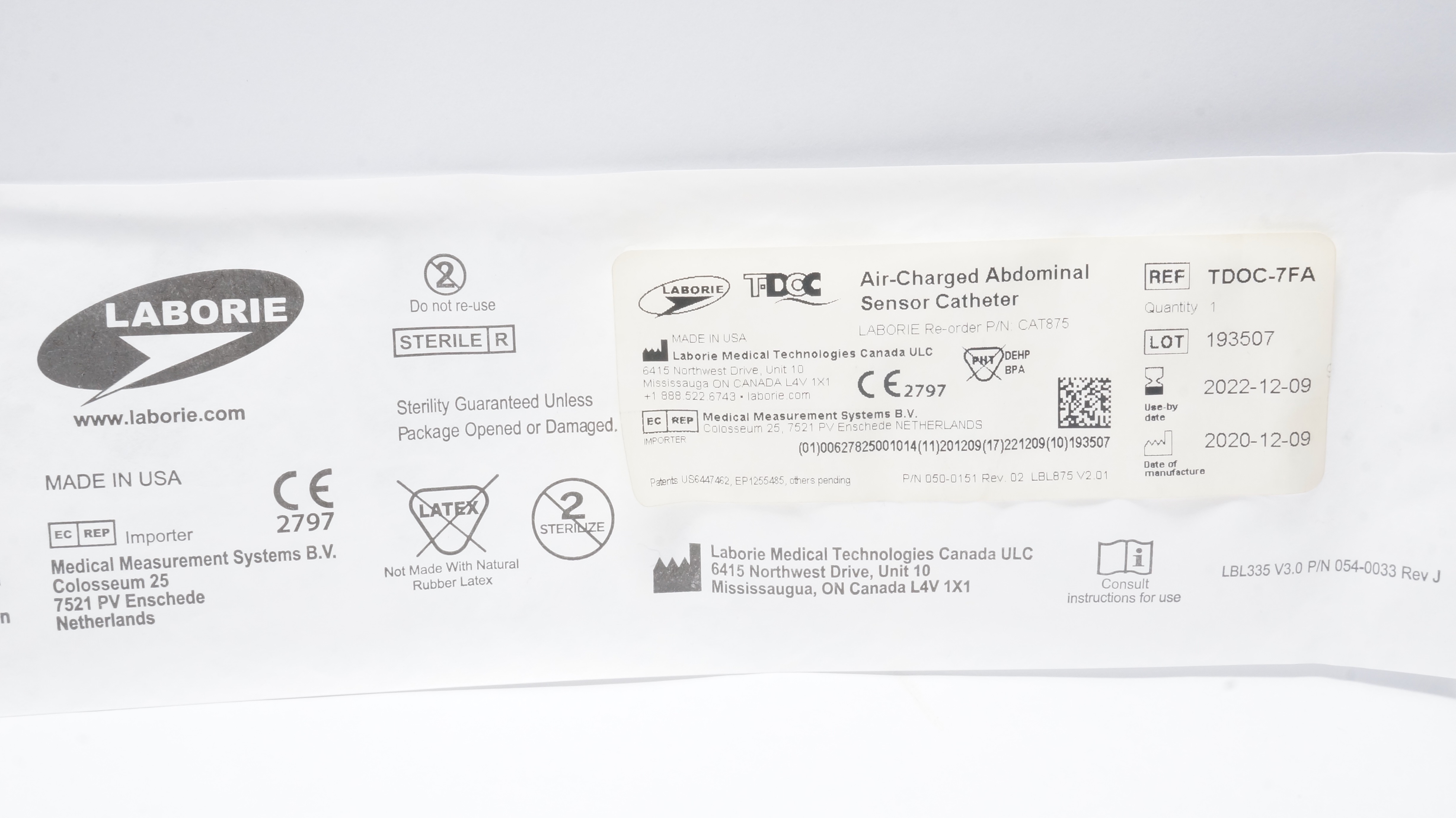 Laborie Medical TDOC-7FA Air-Charged Abdominal Sensor Cath. (x)