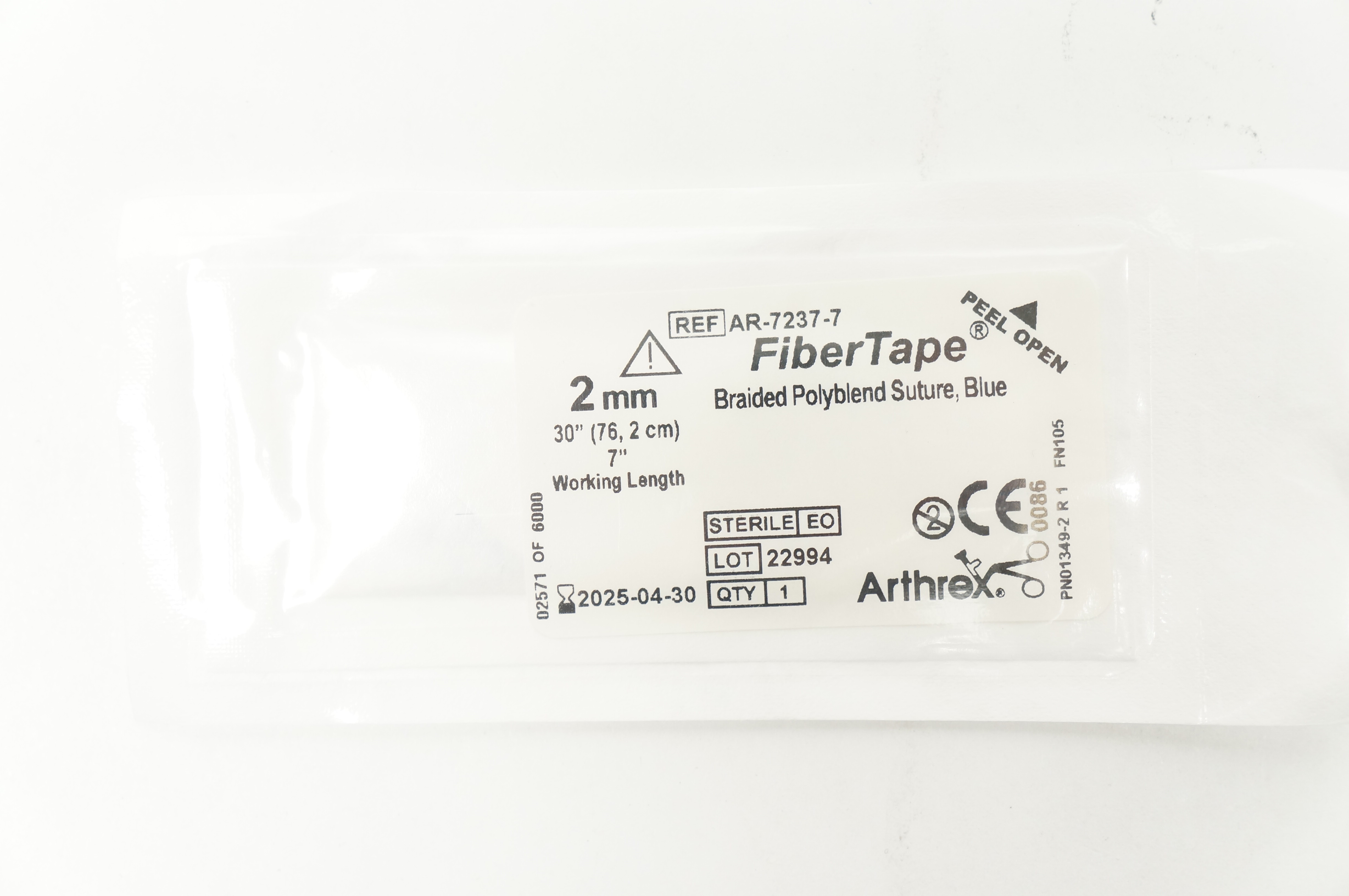 Arthrex AR-7237-7 FiberTape Braided Polyblend Stre Blue 2mm x 30inch x 7inch