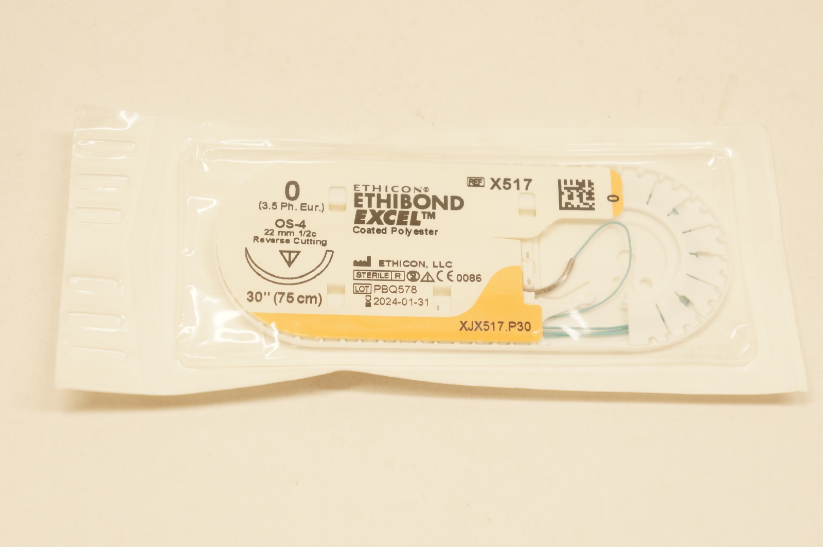 Ethicon X517 0 ETHIBOND EXCEL, OS-4, 22mm 1/2c Reverse Cutting, 30inch