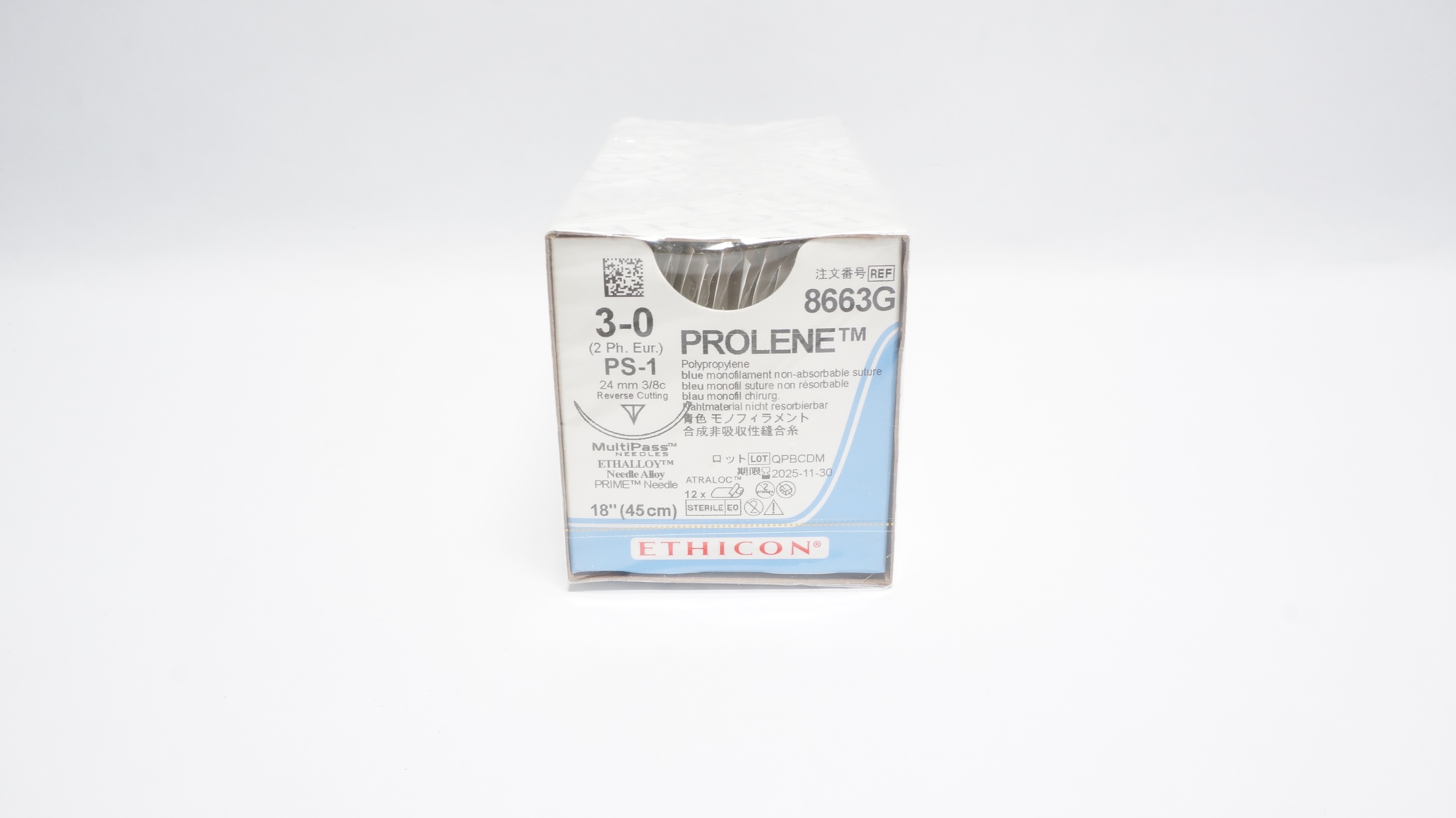 Ethicon 8663G 3-0 PROLENE 18in Stre., PS-1 24mm 3/8c Ndle. (x) - Box of 12
