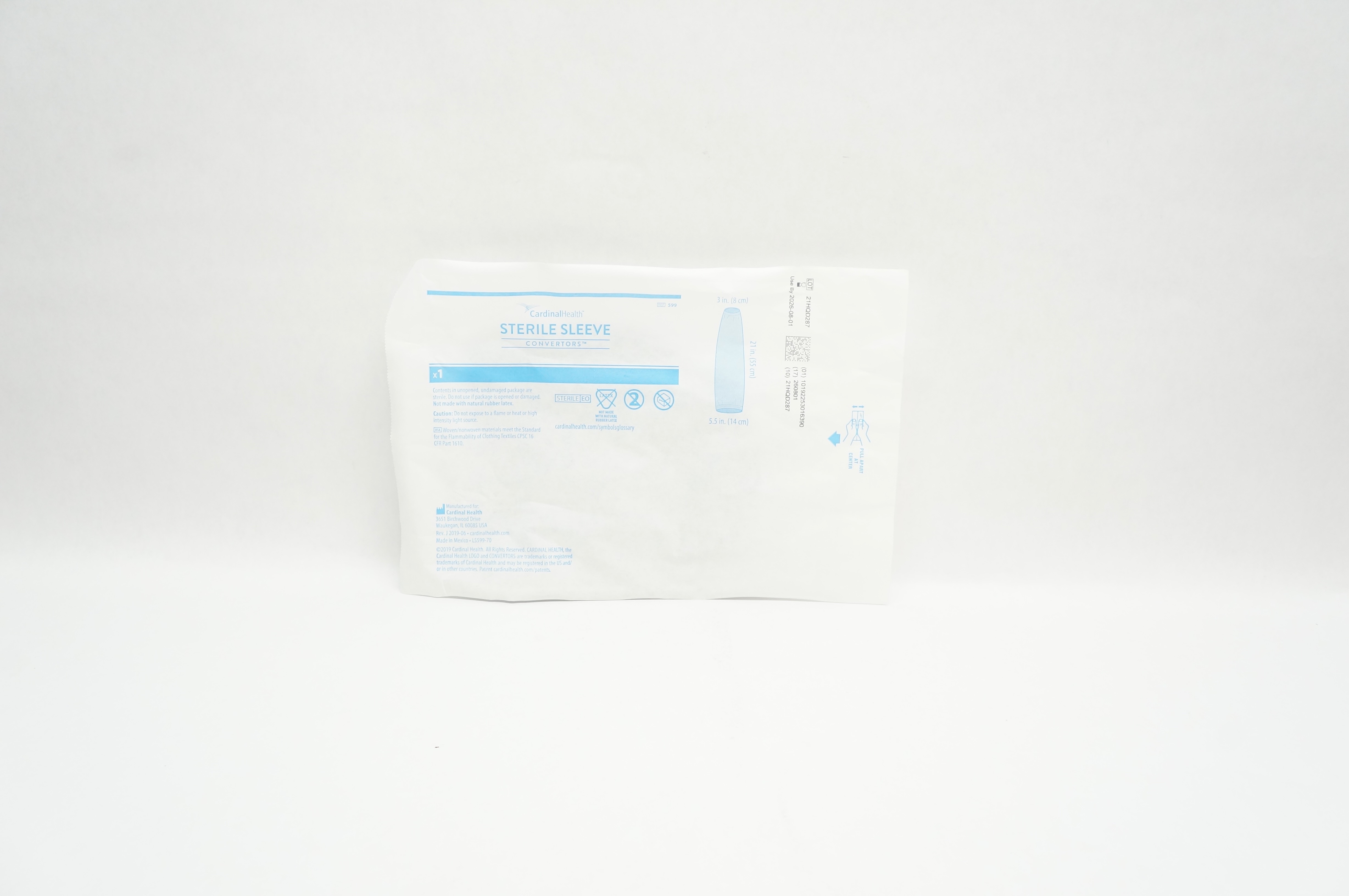 Cardinal Health 599 Convertors Sterile Sleeve 3 inch x 21 inch x 5.5 inch