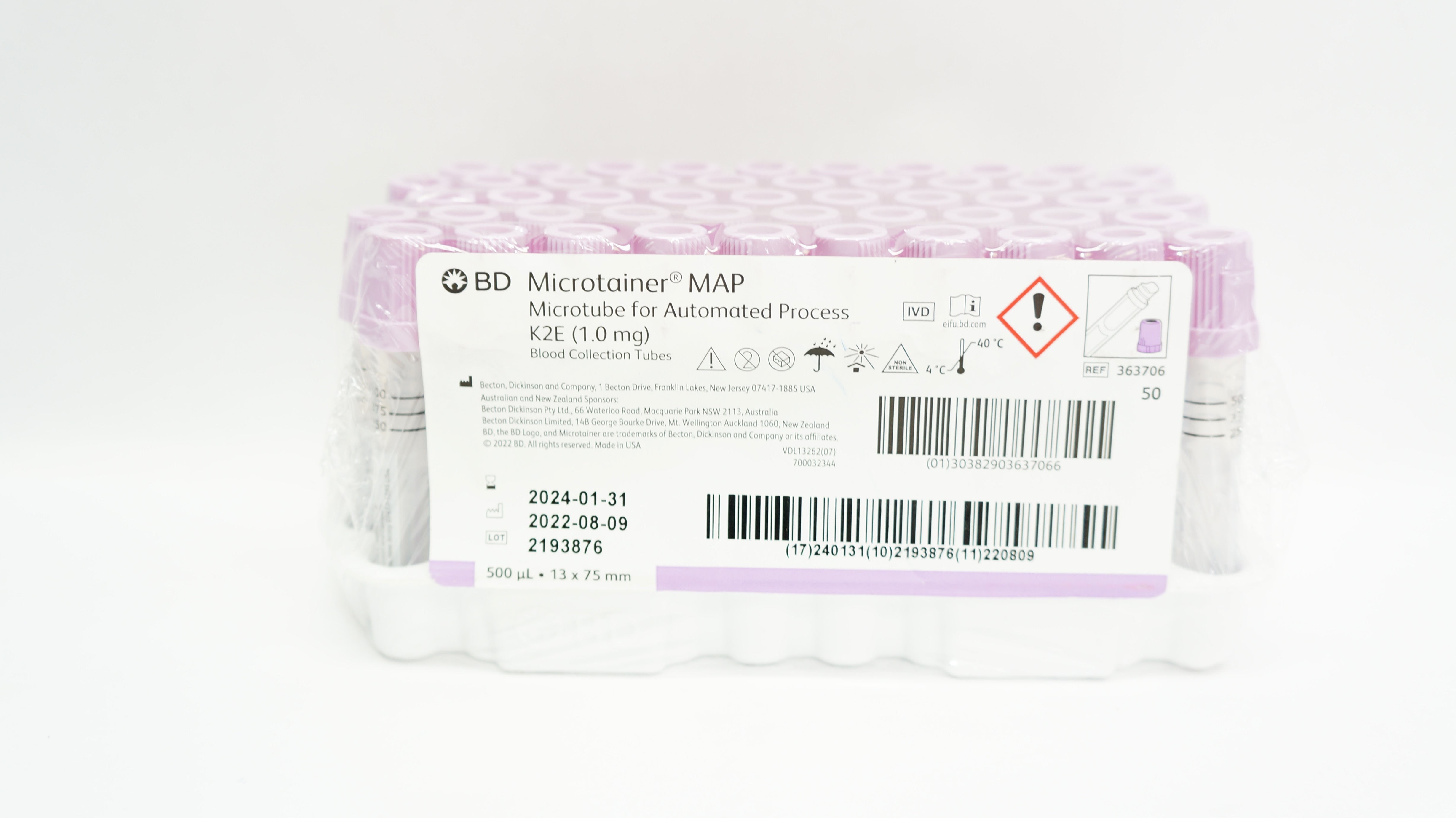 BD 363706 Microtainer MAP Microtube K2 EDTA 1.0mg - Box of 50