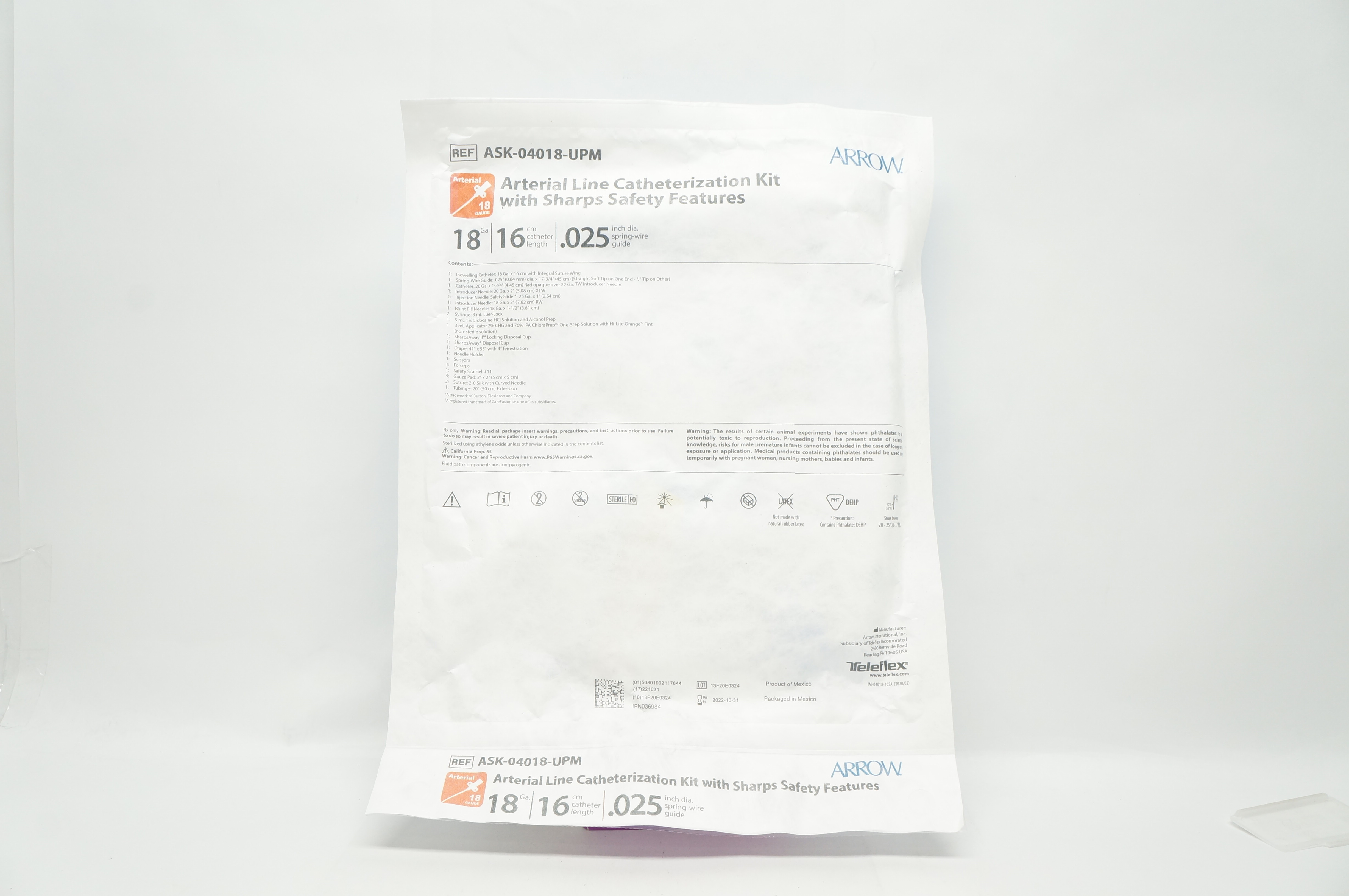 Teleflex ASK-04018-UPM Arrow Arterial Line Catheterization Kit 18Ga 16cm 0.25in