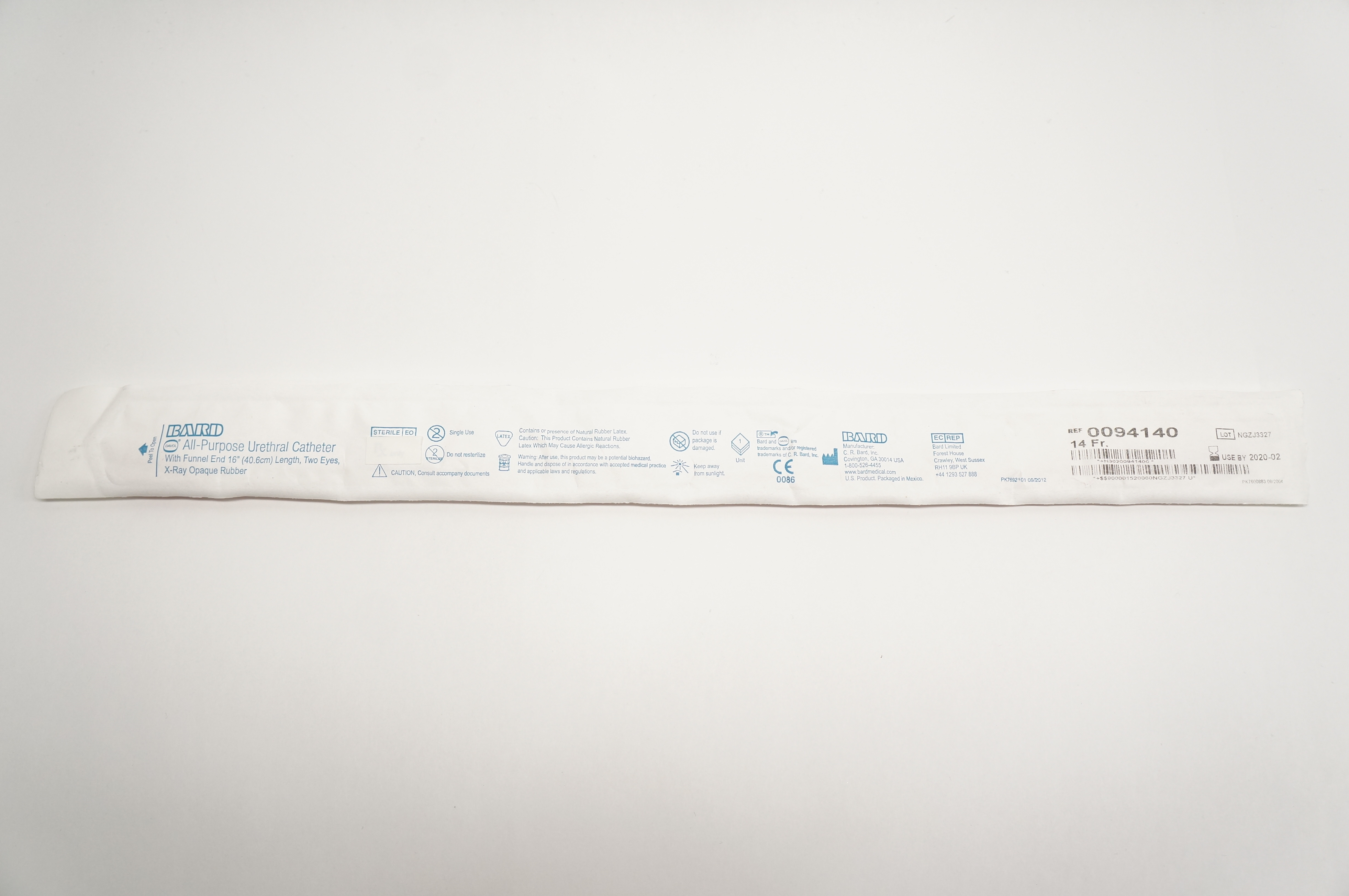 Bard 0094140 14 Fr All-Purpose Urethral Cath. with Funnel End 16inch Length (x)