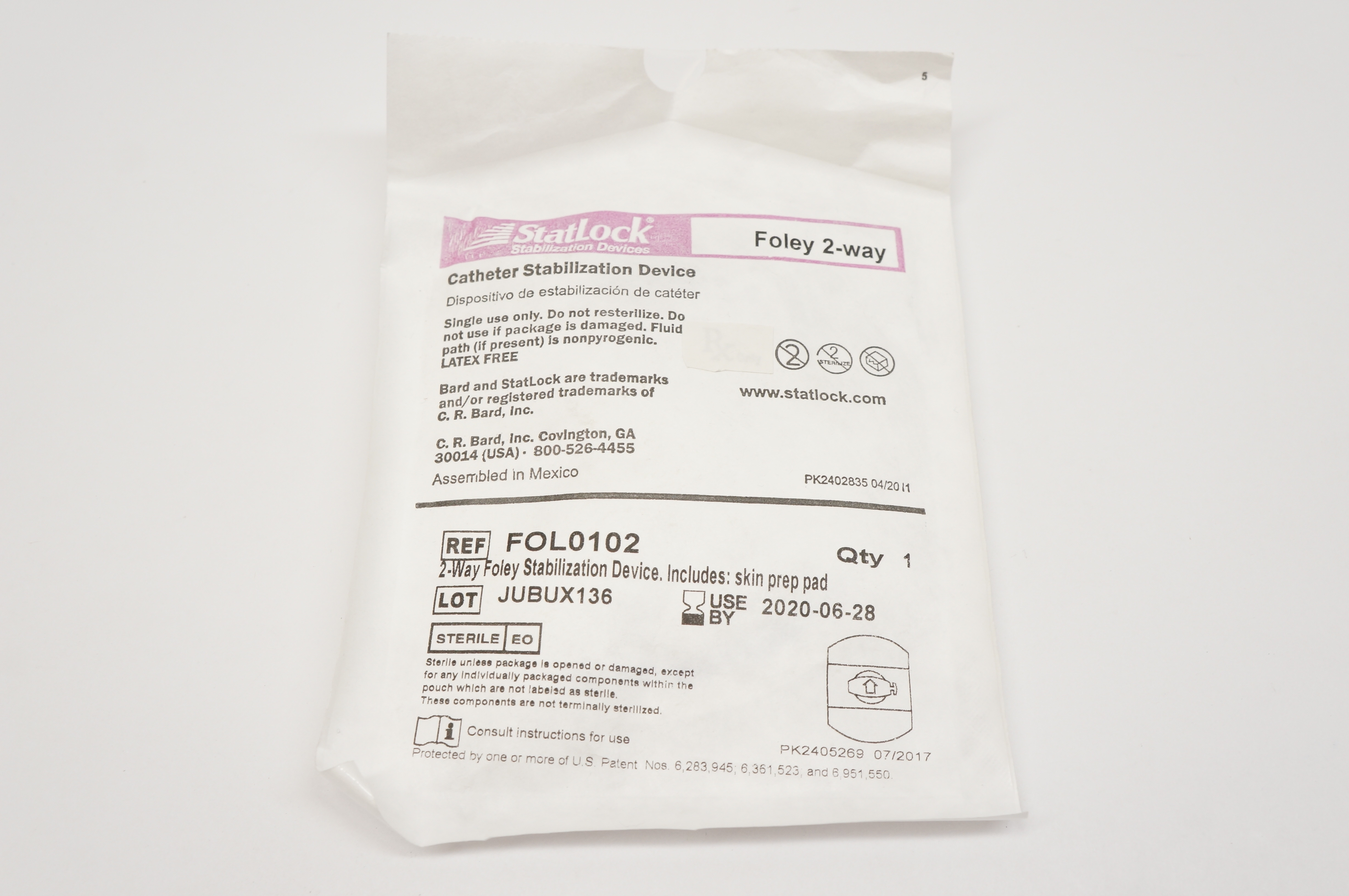 Bard FOL0102 StatLock Foley 2-Way Cath. Stabilization Device (x)