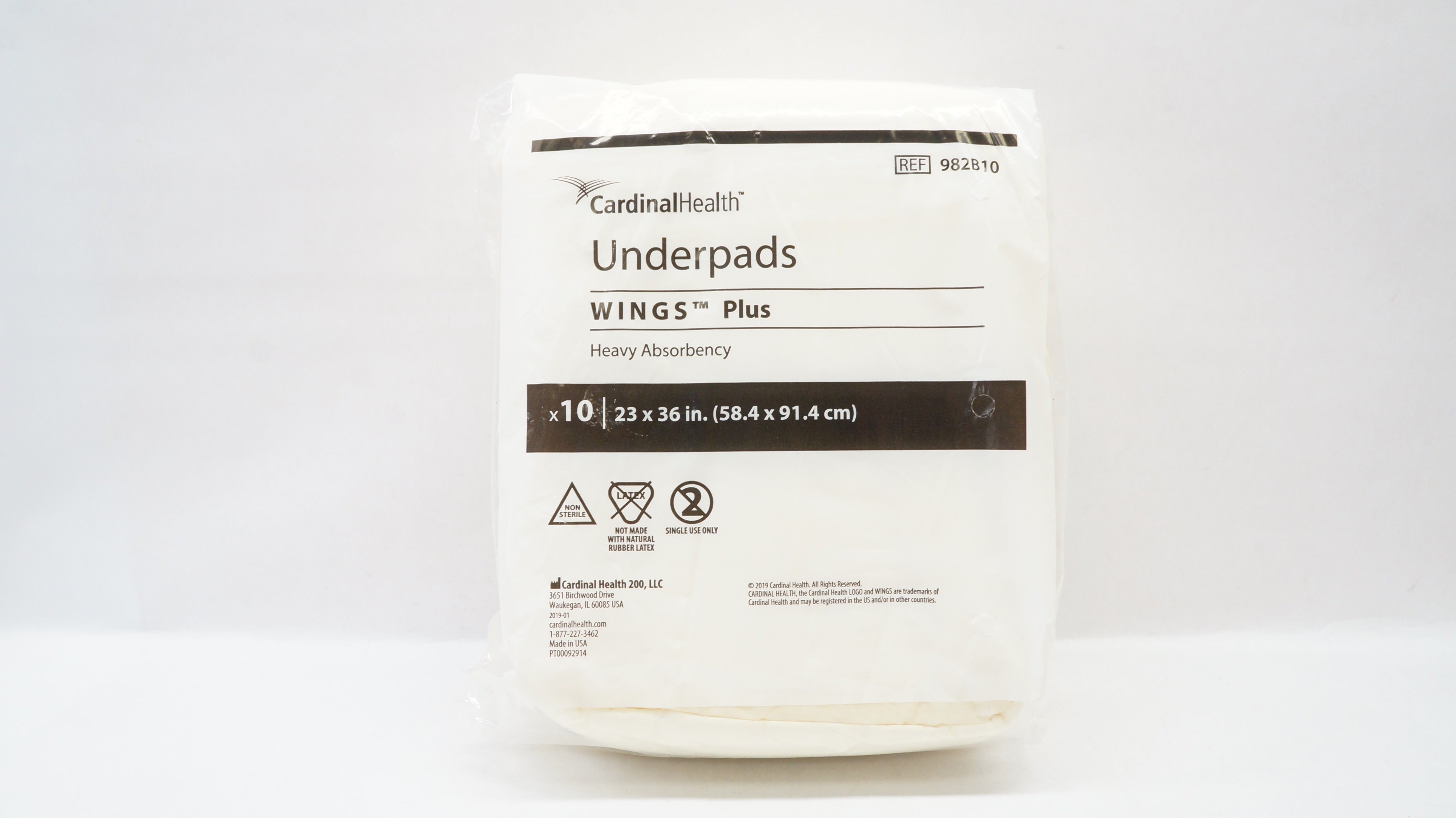 Cardinal Health 982B10 Underpads Wings + Heavy Absorbency 23 x 36In - Pack of 10
