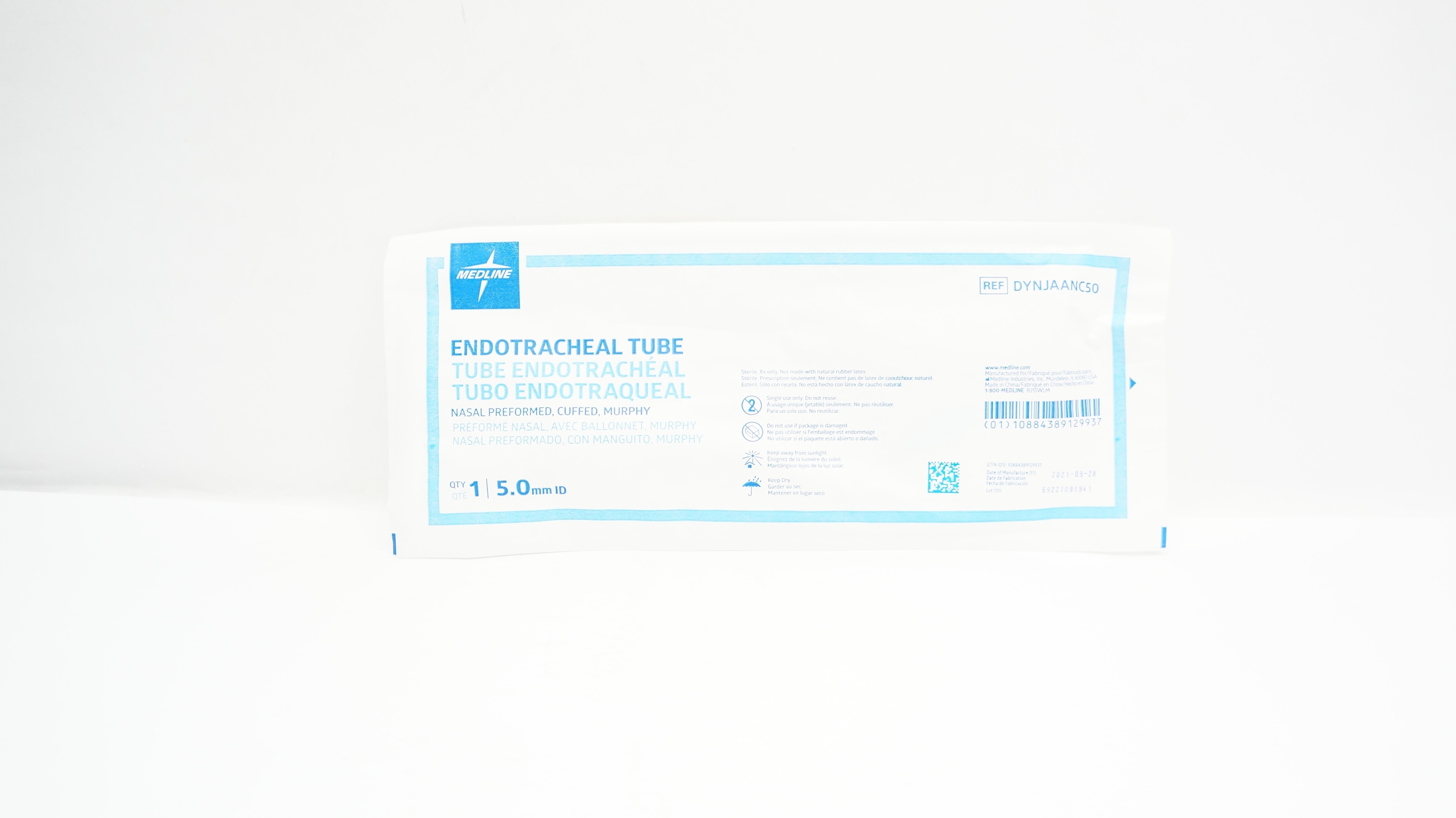 Medline DYNJAANC50 Endotracheal Tube Nasal Preformed Cuffed 5.0mm