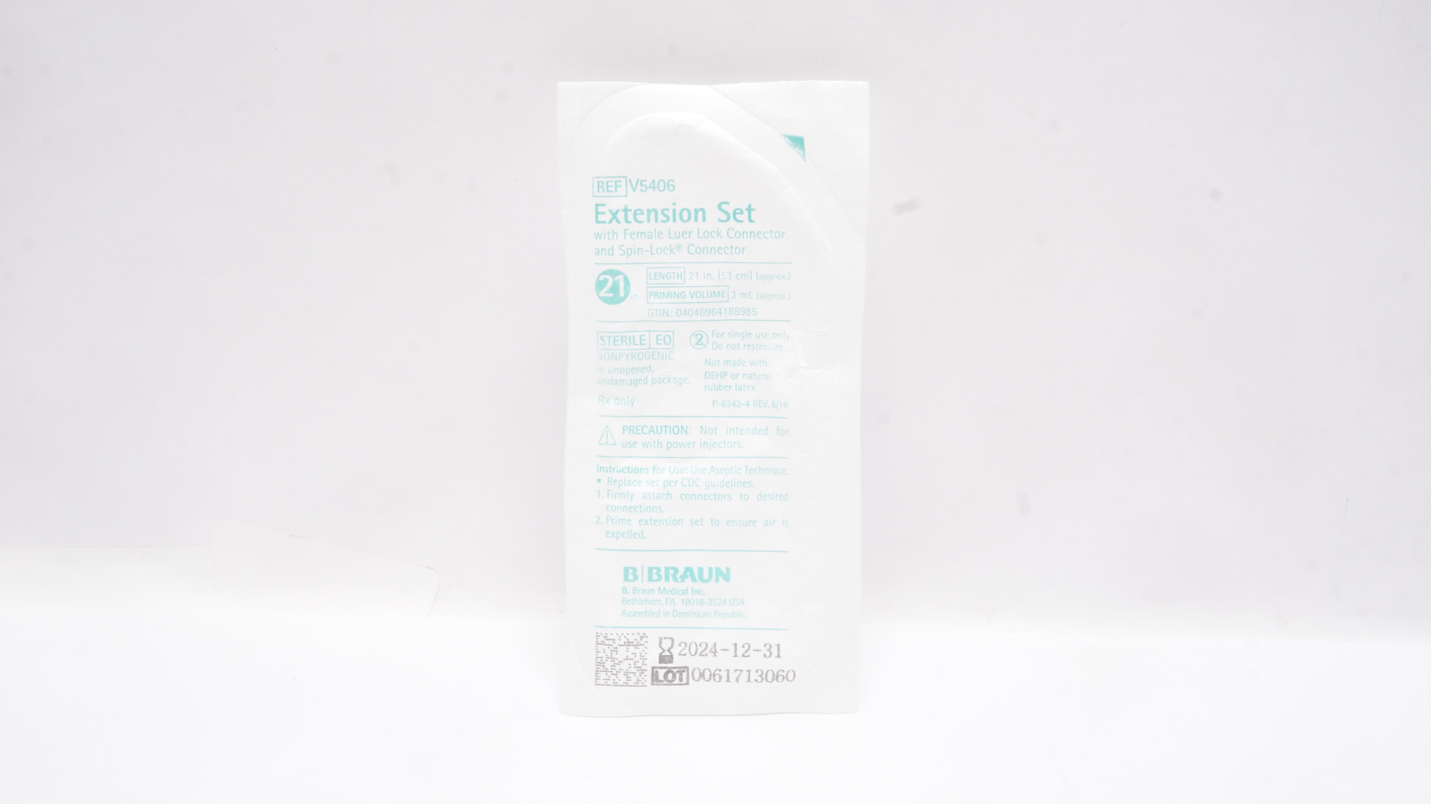 Braun V5406 Extension Set w/Female Luer Lock & Spin-Lock Connectors 21inch x 3ml